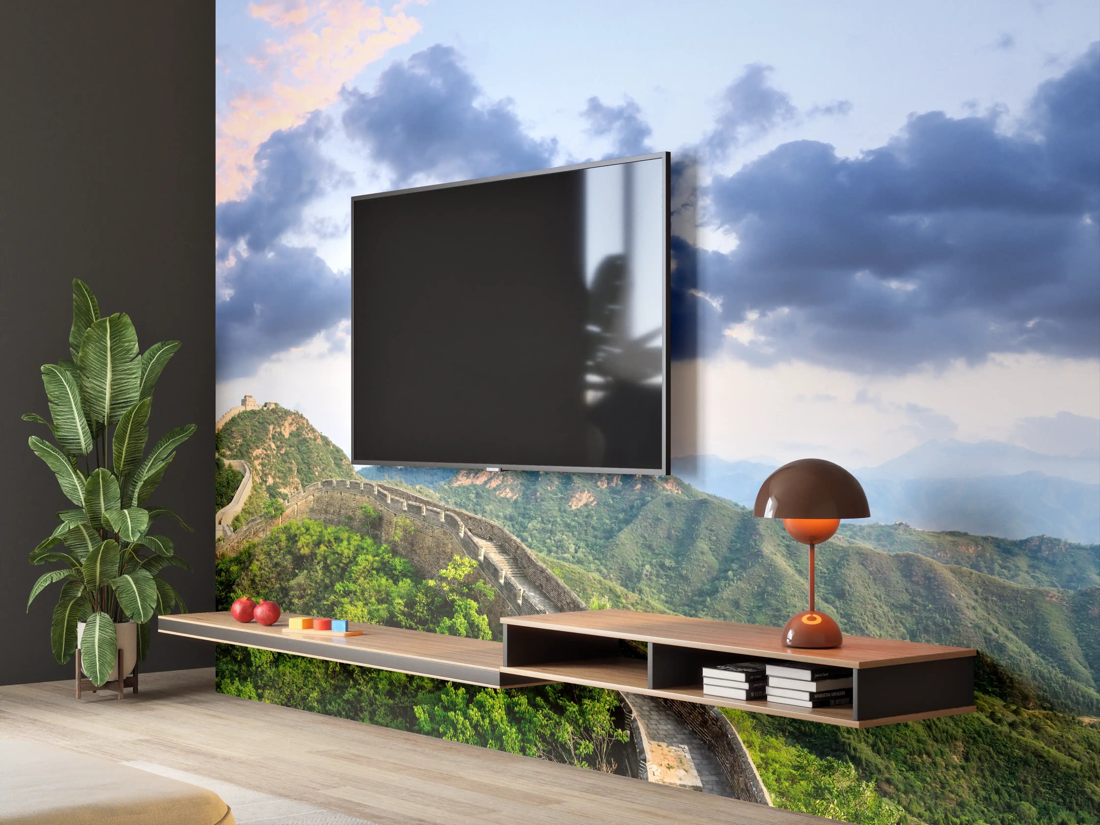 Wandverkleidung Wohnzimmer - Chinesische Mauer Panorama Grün-Blau