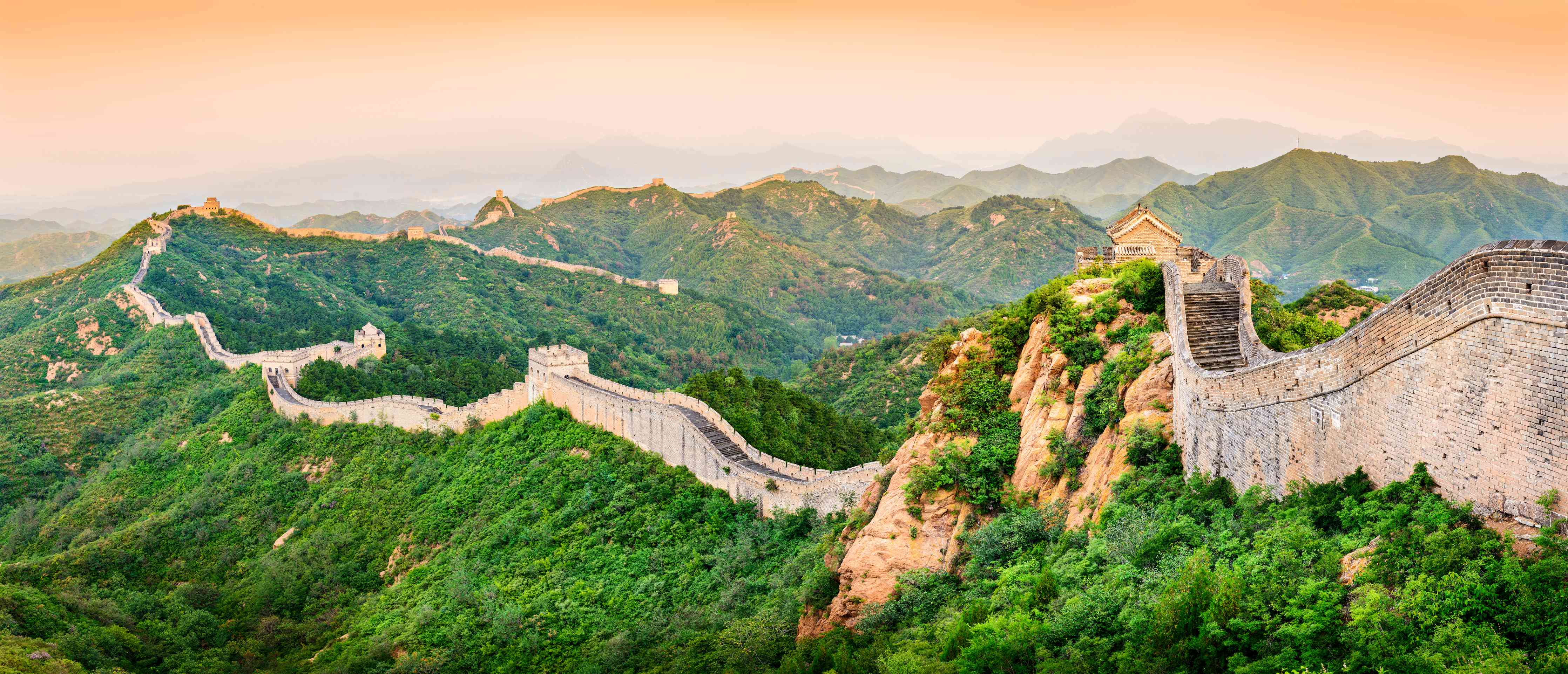 Wandverkleidung Wohnzimmer-Chinesische Mauer Panorama Grün-Orange