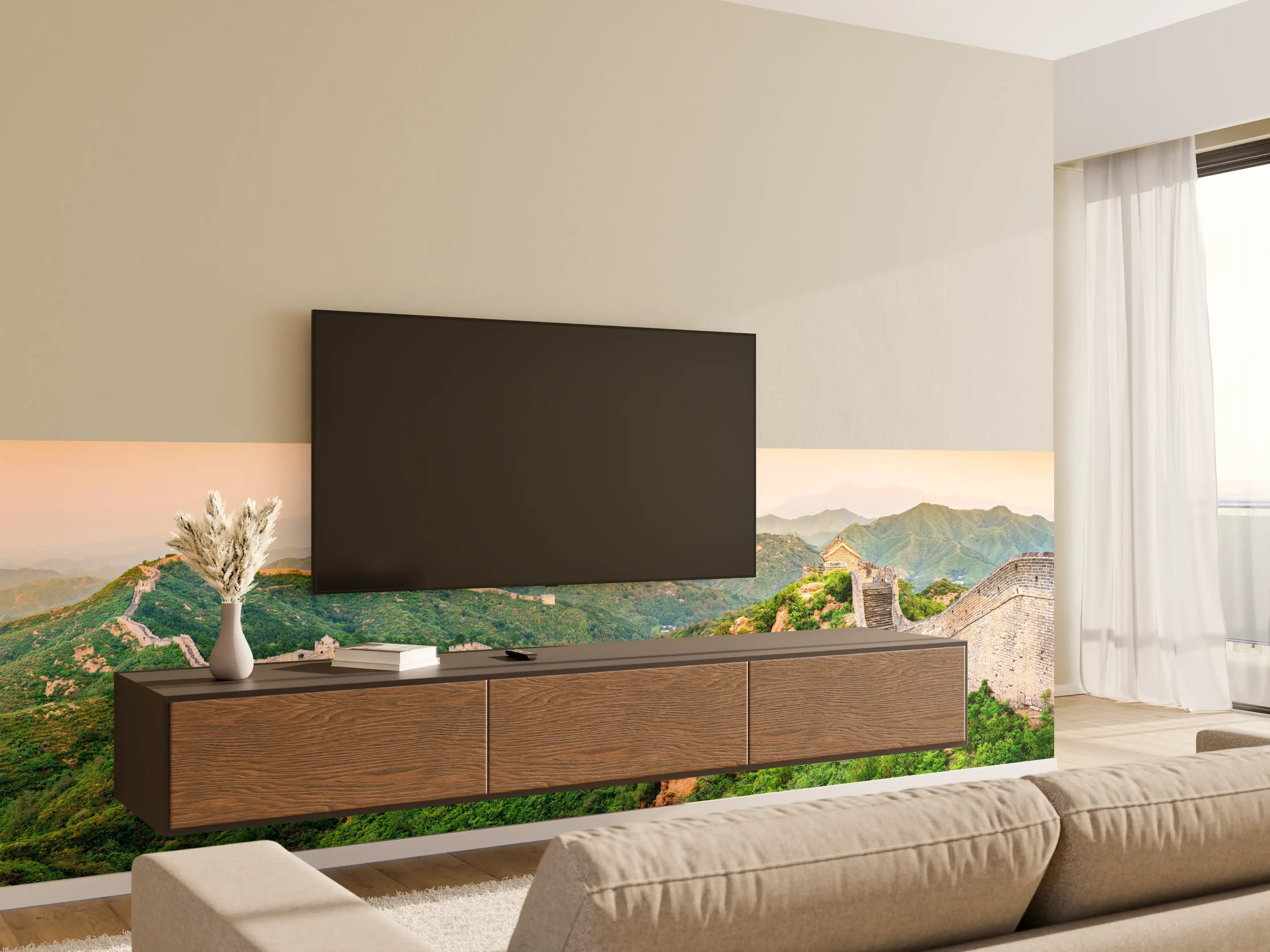 Wandverkleidung Wohnzimmer - Chinesische Mauer Panorama Grün-Orange