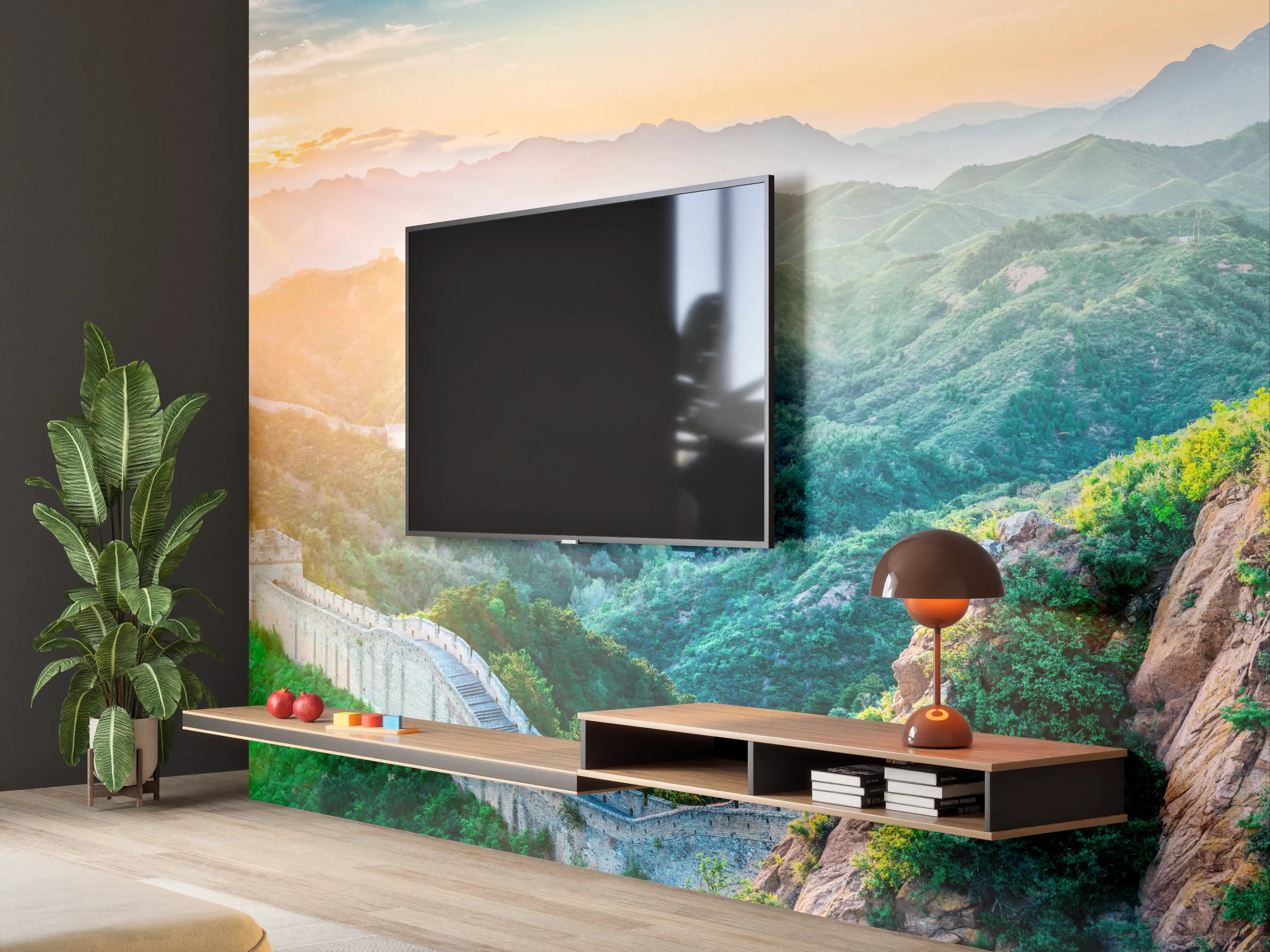Wandverkleidung Wohnzimmer - Chinesische Mauer Panorama Sonnenaufgang