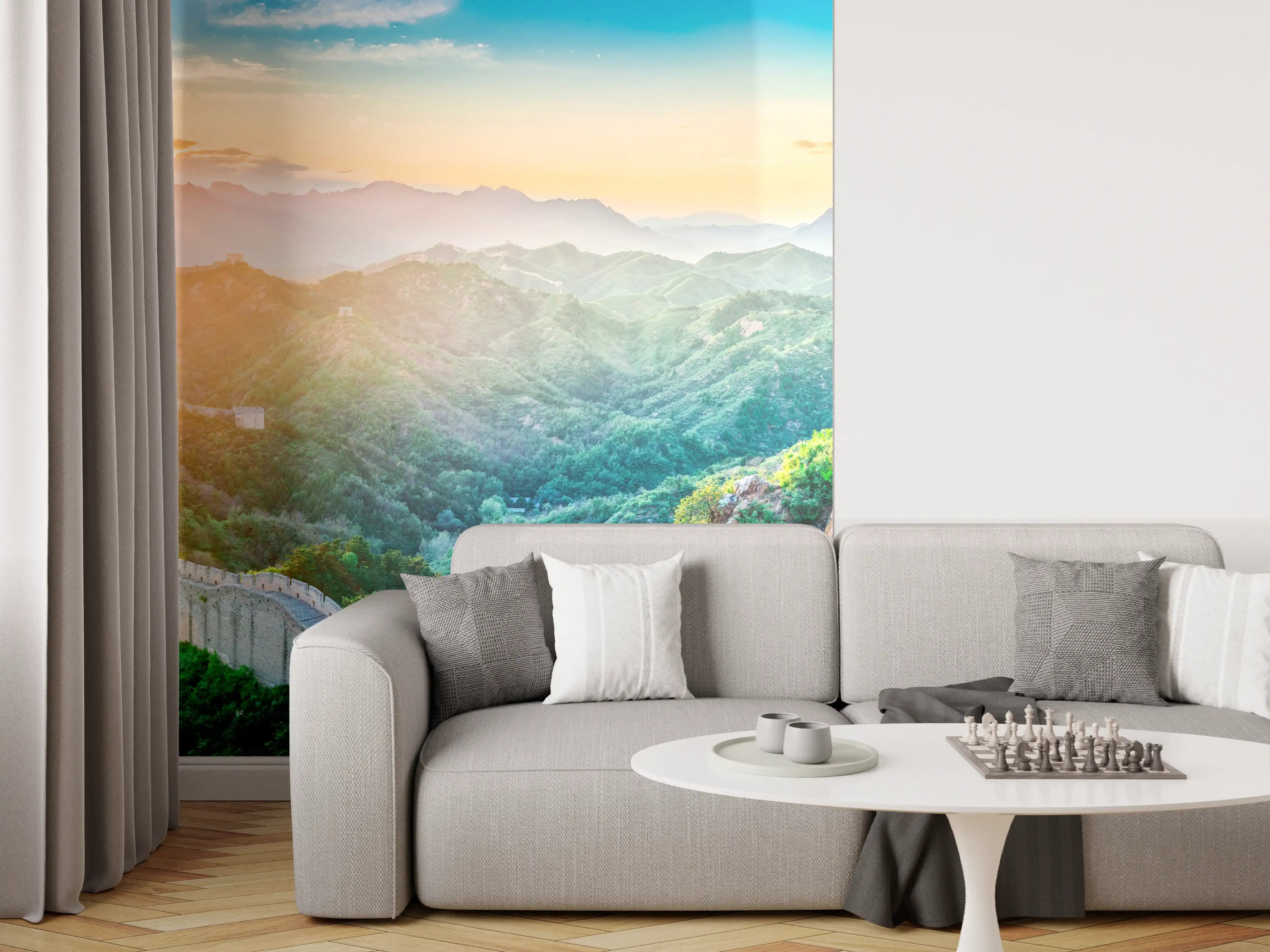 Wandverkleidung Wohnzimmer - Chinesische Mauer Panorama Sonnenaufgang