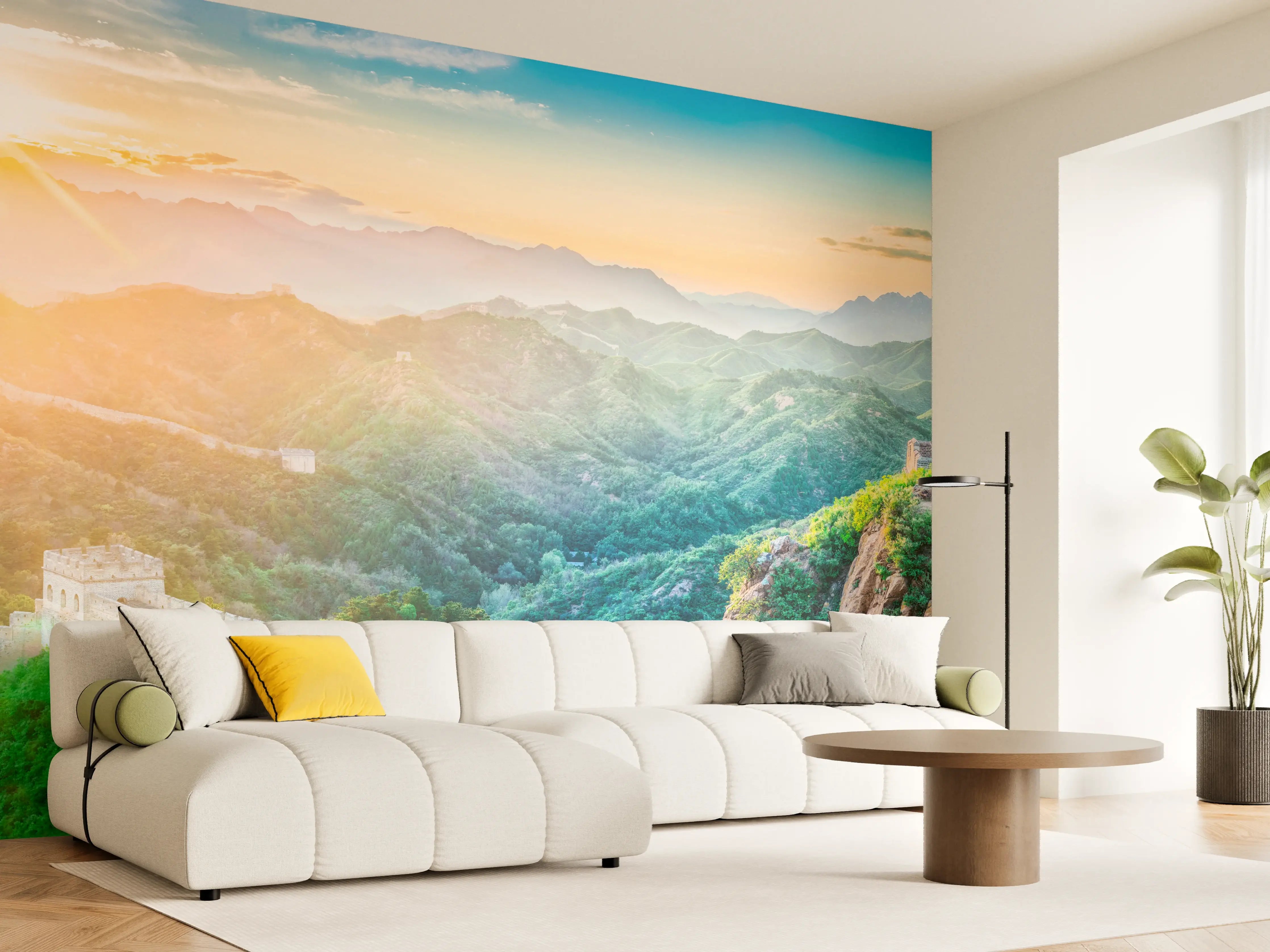 Wandverkleidung Wohnzimmer - Chinesische Mauer Panorama Sonnenaufgang