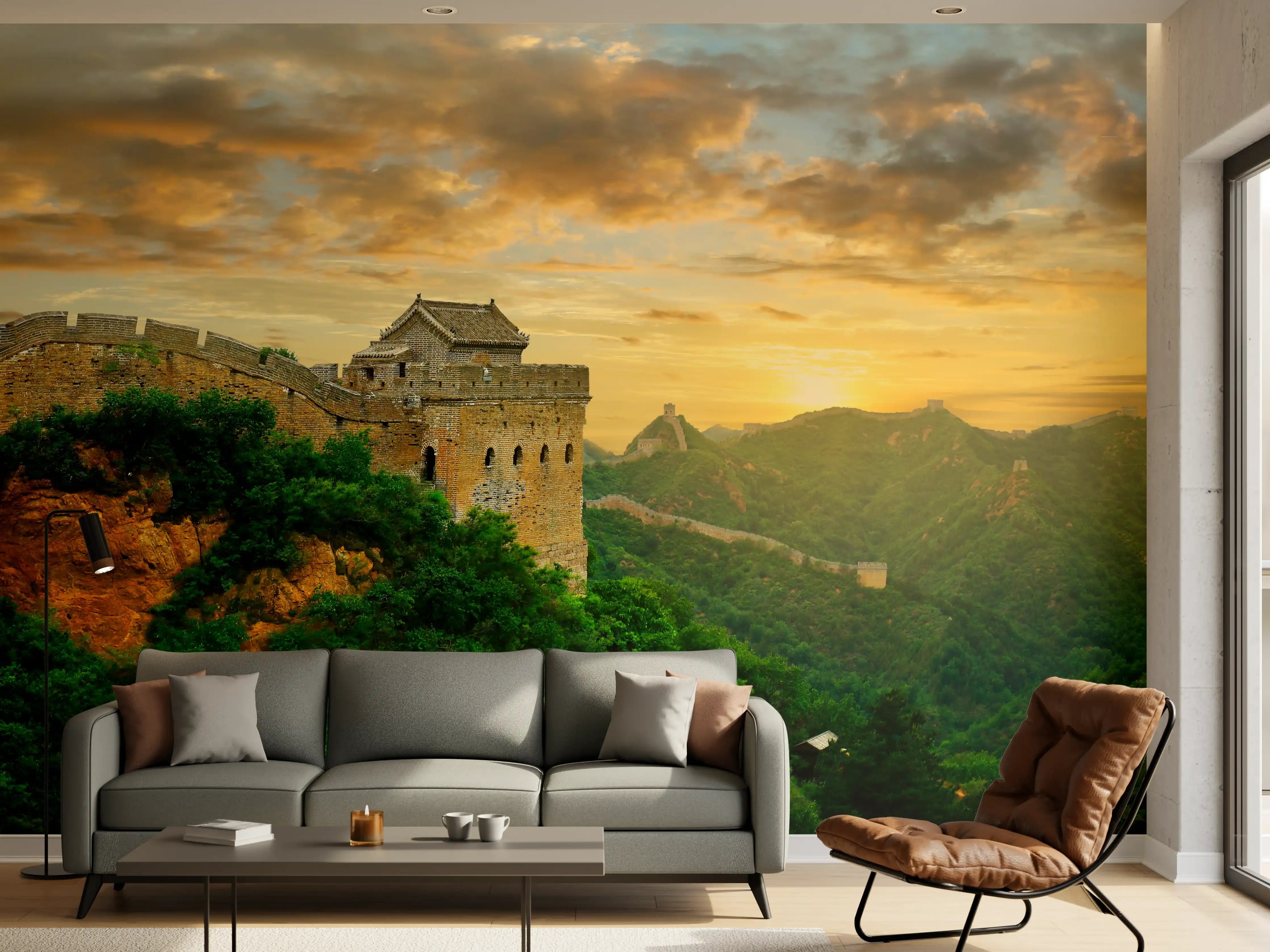Wandverkleidung Wohnzimmer - Chinesische Mauer Zeitlose Schönheit im Abendlicht