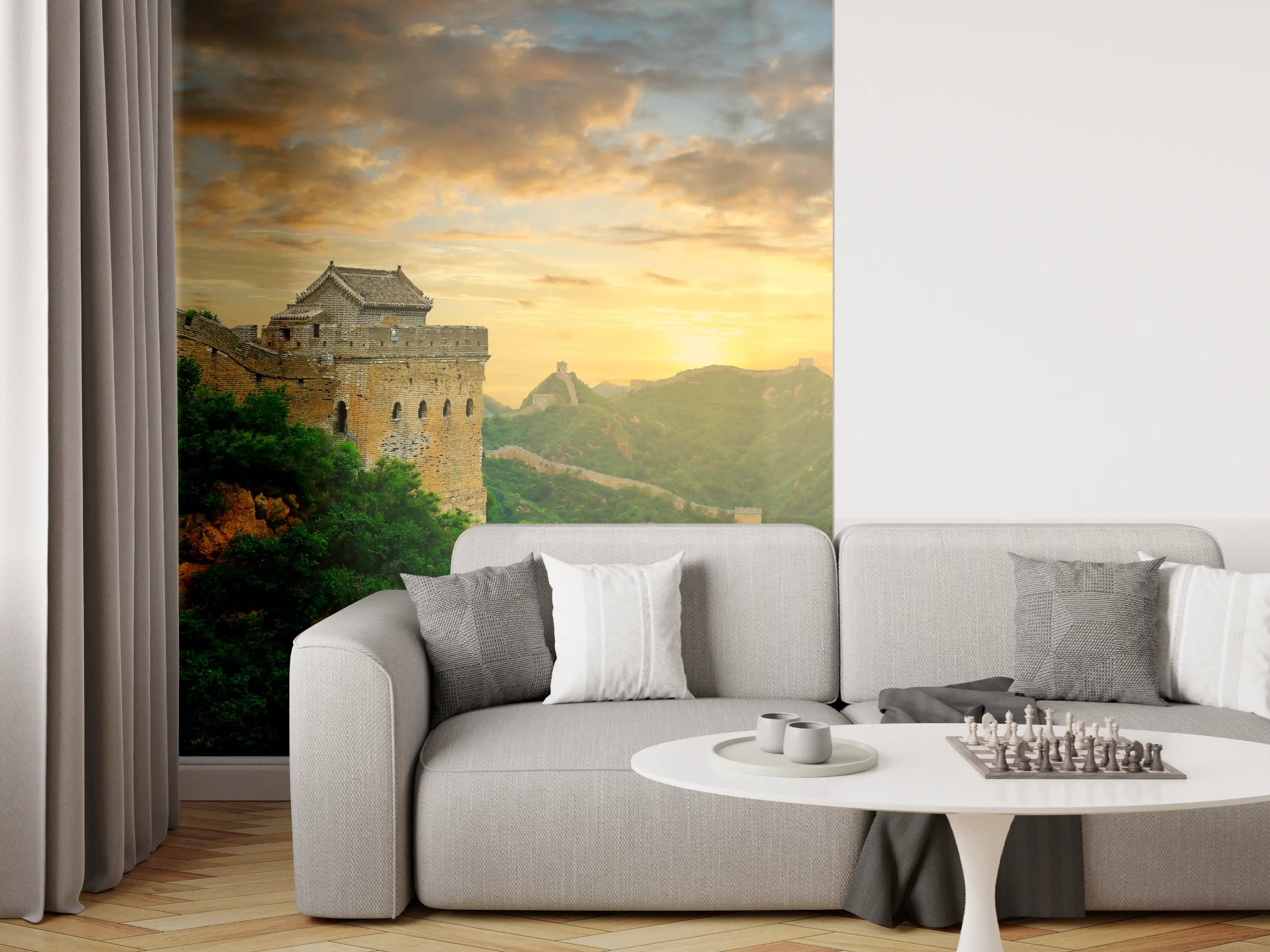 Wandverkleidung Wohnzimmer - Chinesische Mauer Zeitlose Schönheit im Abendlicht