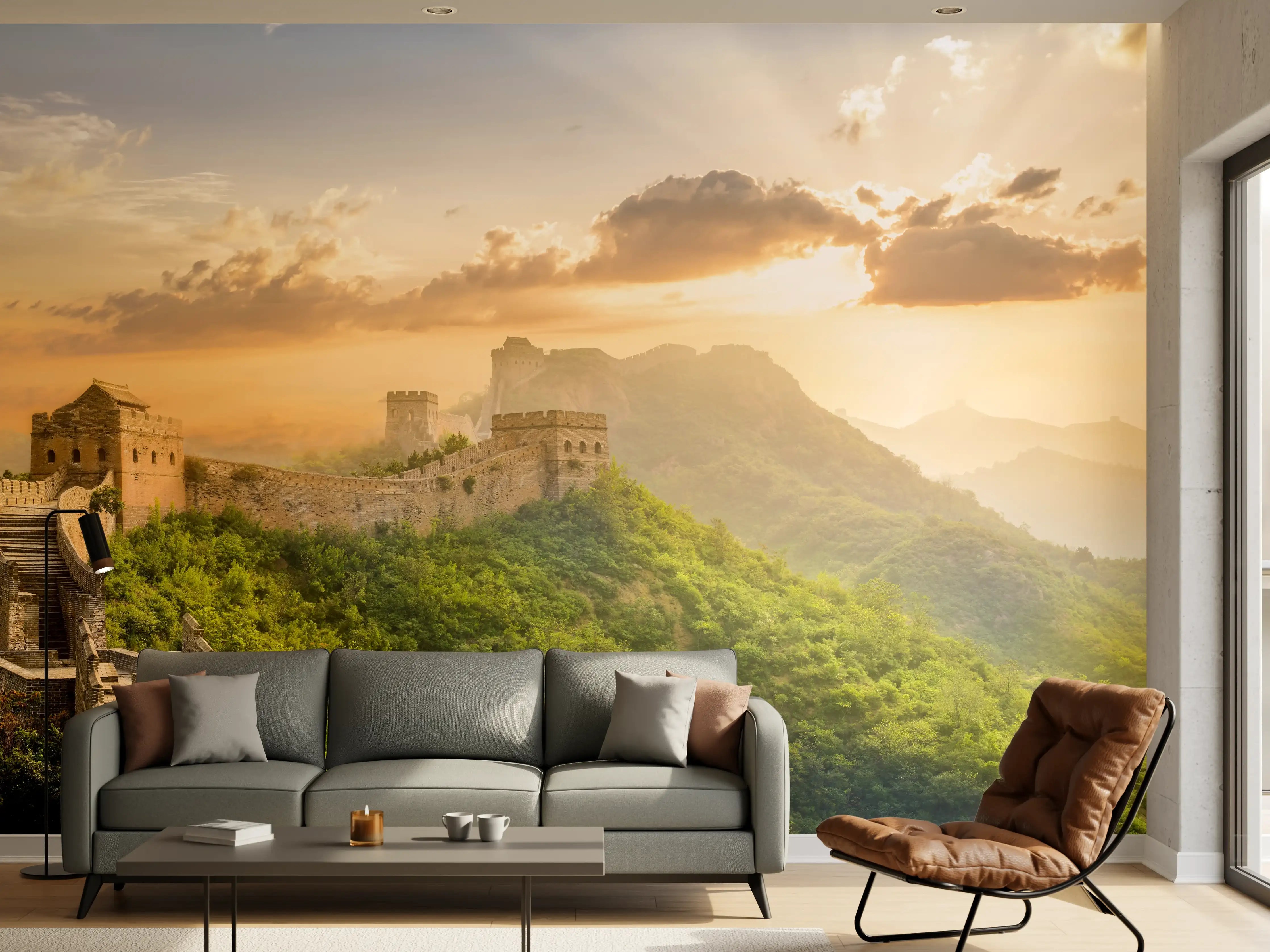 Wandverkleidung Wohnzimmer - Chinesische Mauer bei Sonnenaufgang