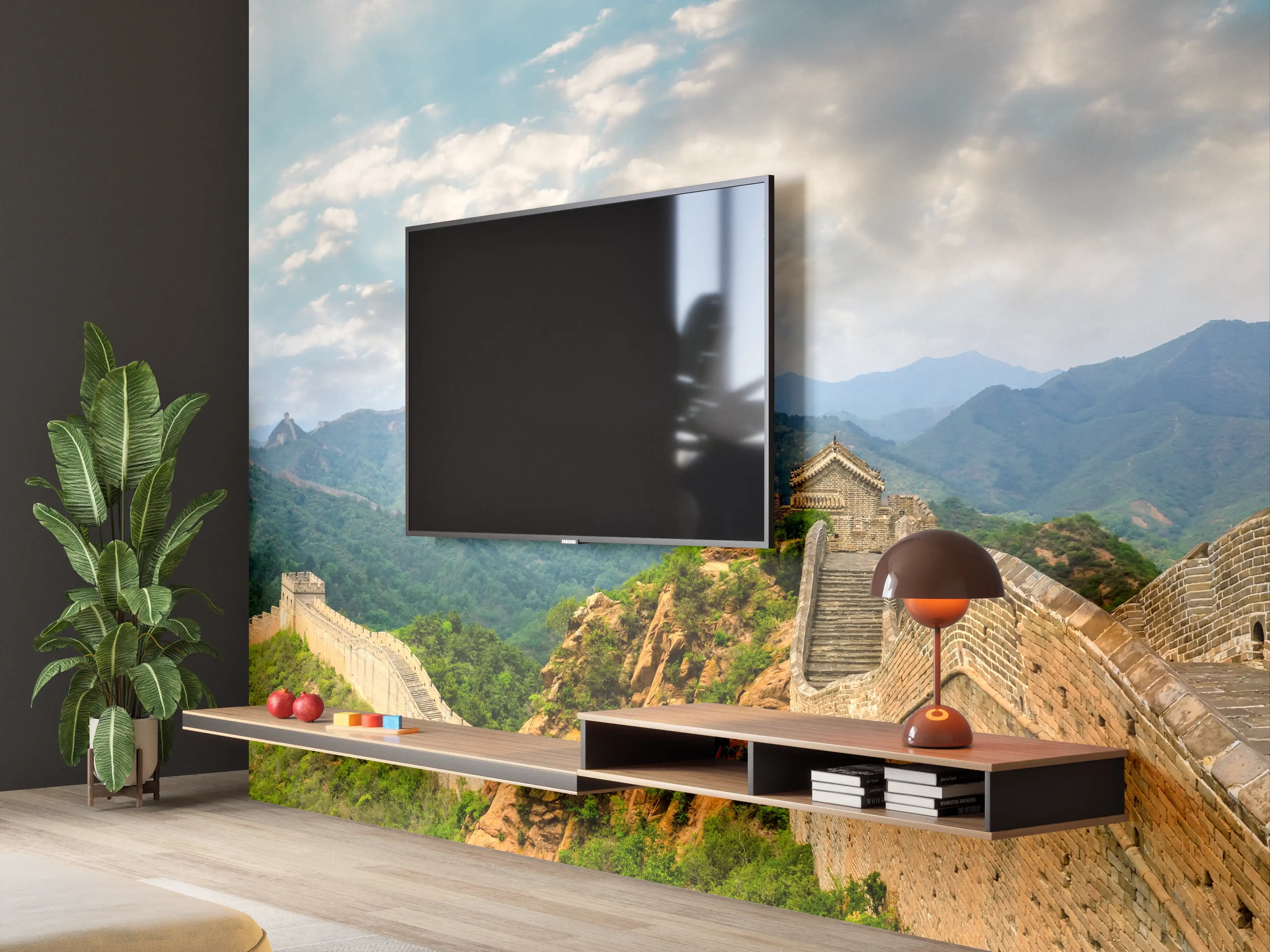 Wandverkleidung Wohnzimmer - Chinesische Mauer im Farbenspiel von Himmel und Natur