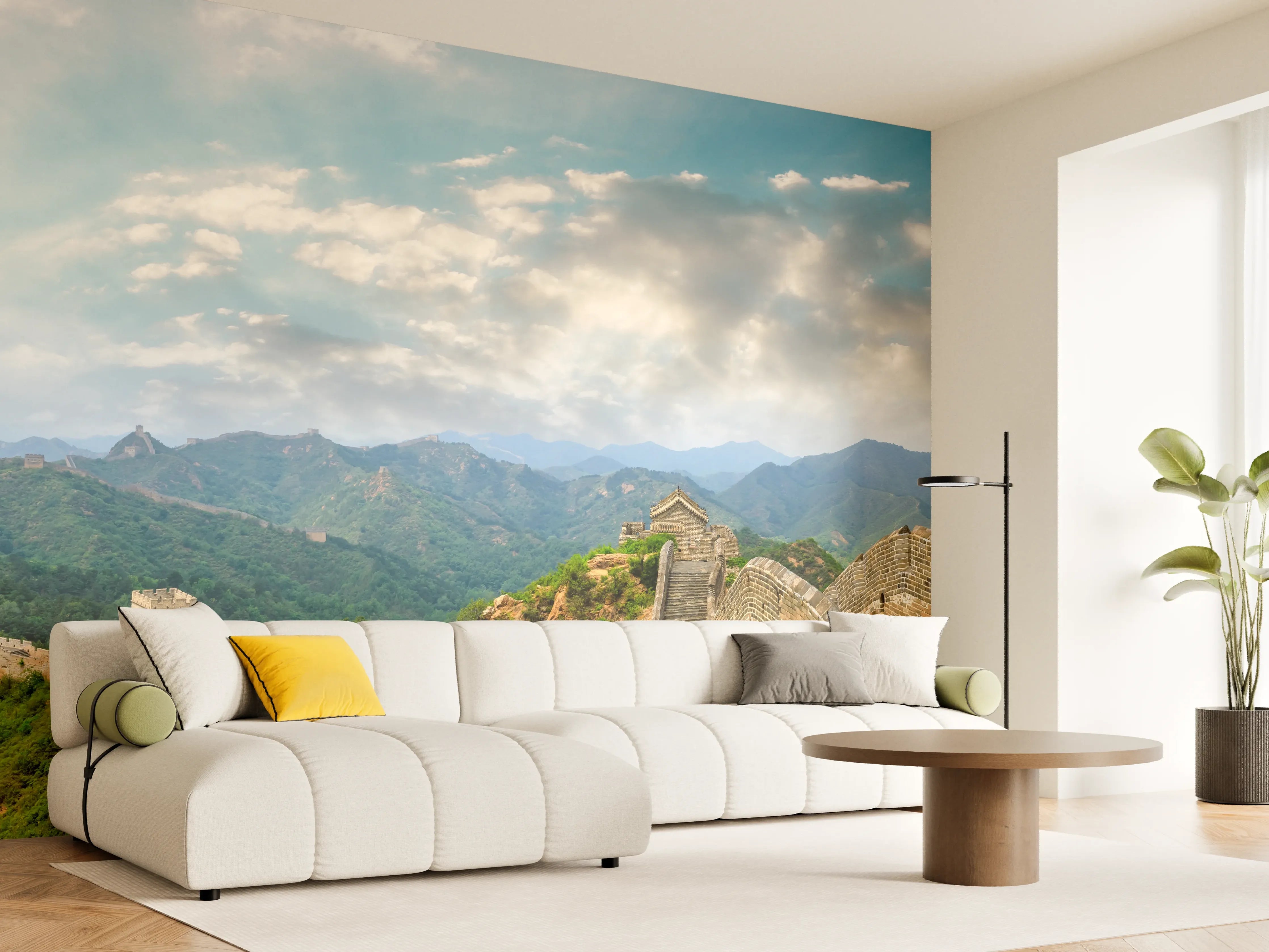 Wandverkleidung Wohnzimmer - Chinesische Mauer im Farbenspiel von Himmel und Natur