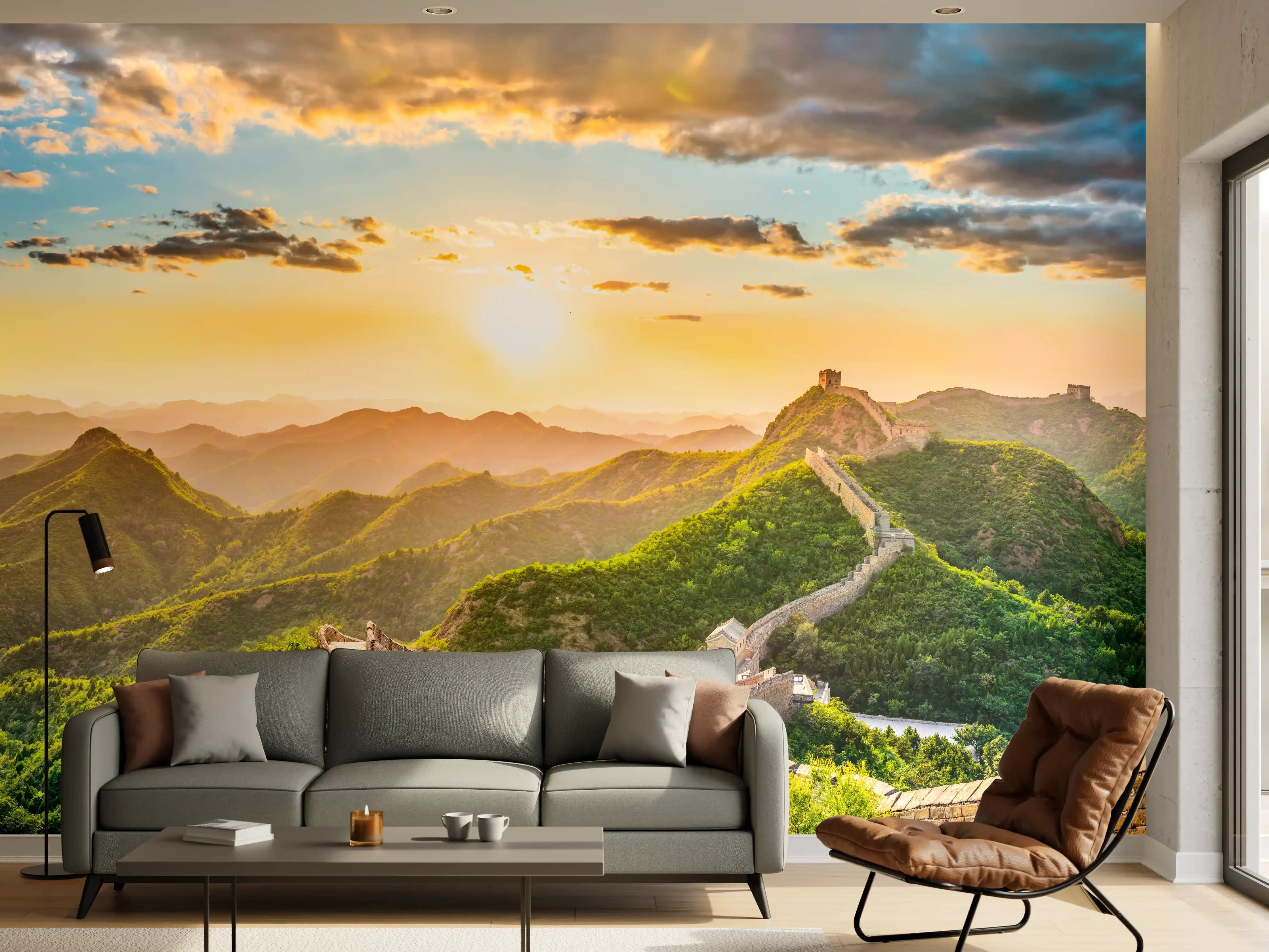 Wandverkleidung Wohnzimmer - Chinesische Mauer im Sonnenuntergang