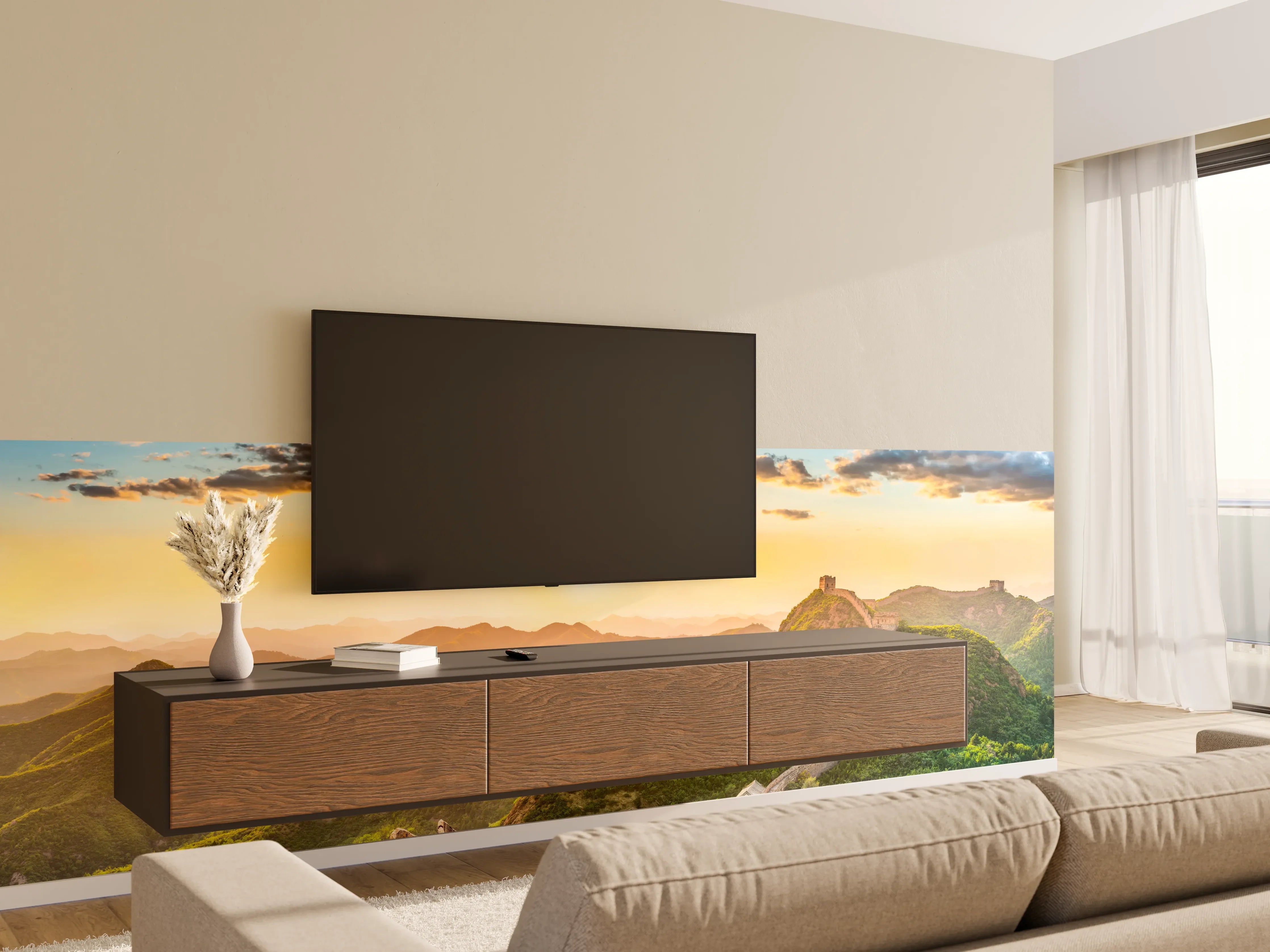 Wandverkleidung Wohnzimmer - Chinesische Mauer im Sonnenuntergang