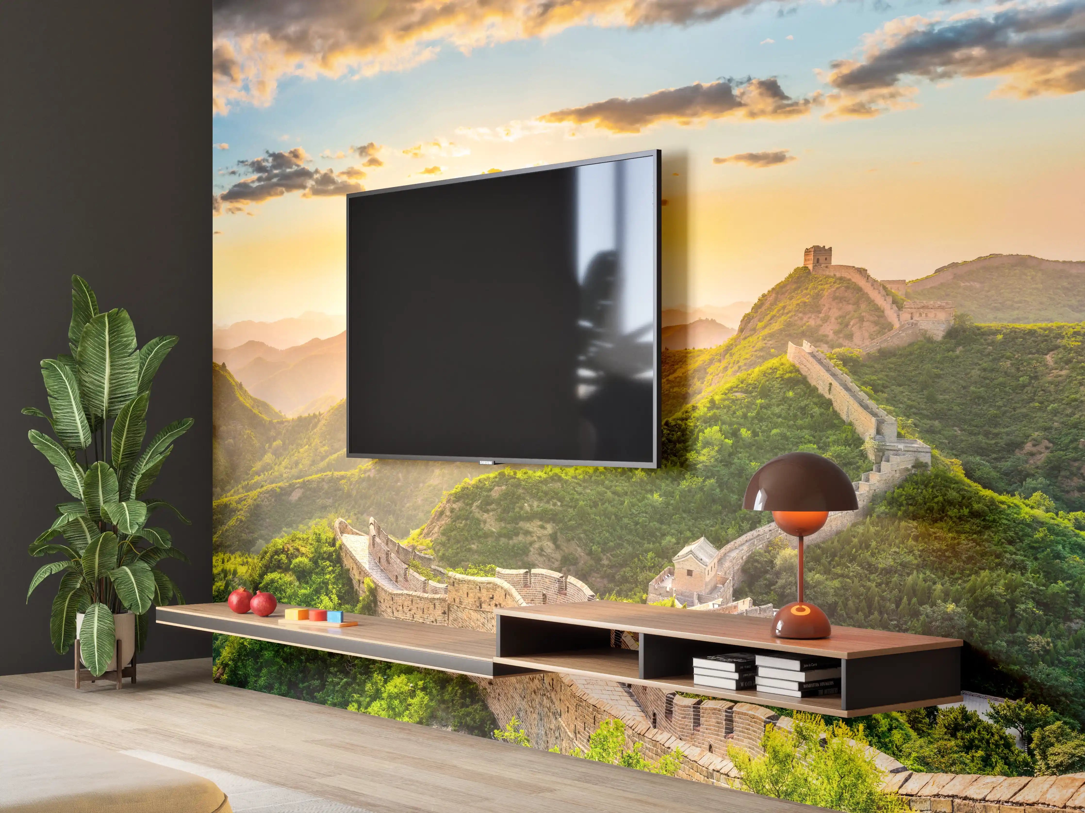 Wandverkleidung Wohnzimmer - Chinesische Mauer im Sonnenuntergang