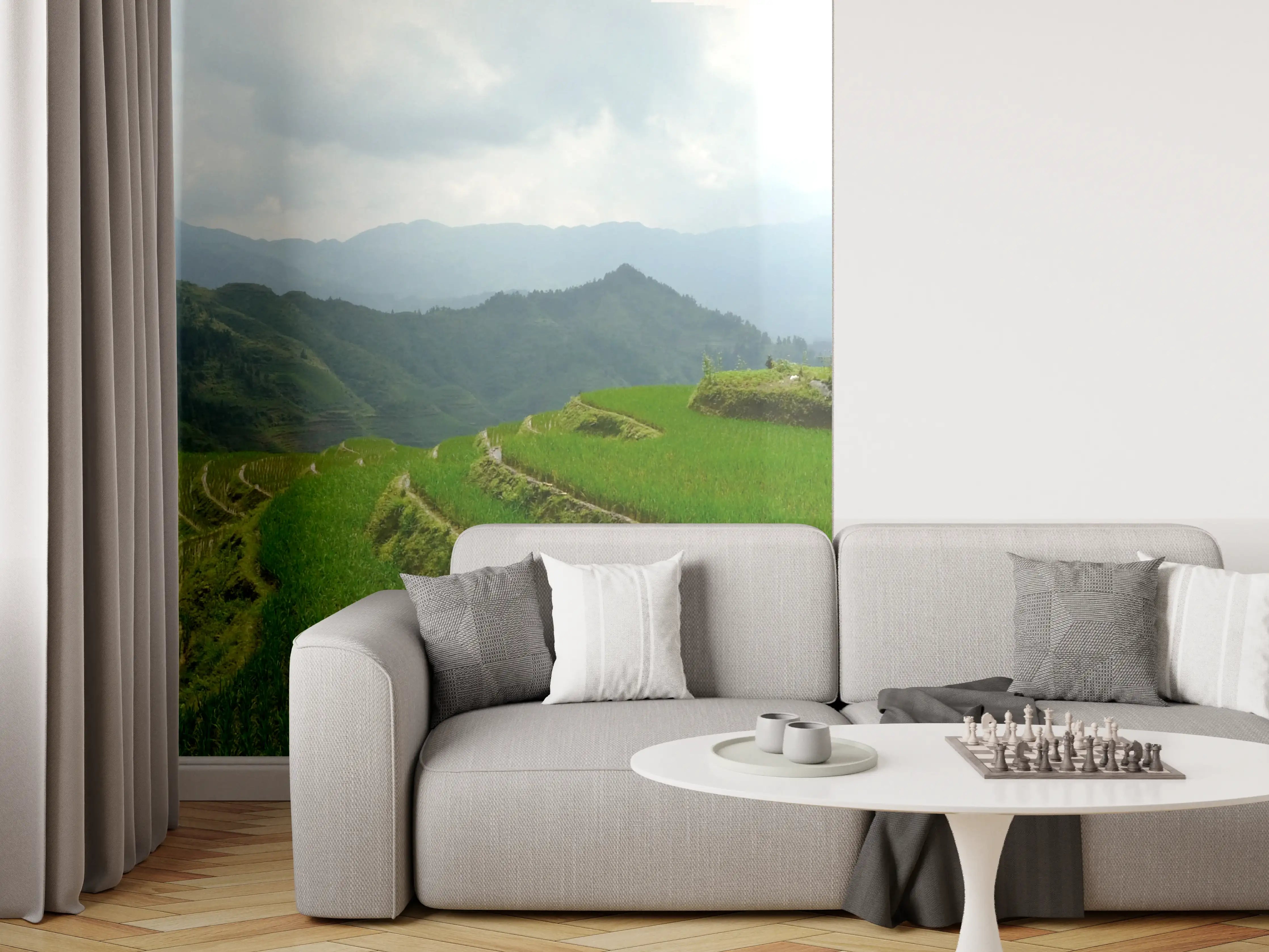 Wandverkleidung Wohnzimmer - Chinesische Reisfelder auf den Bergen