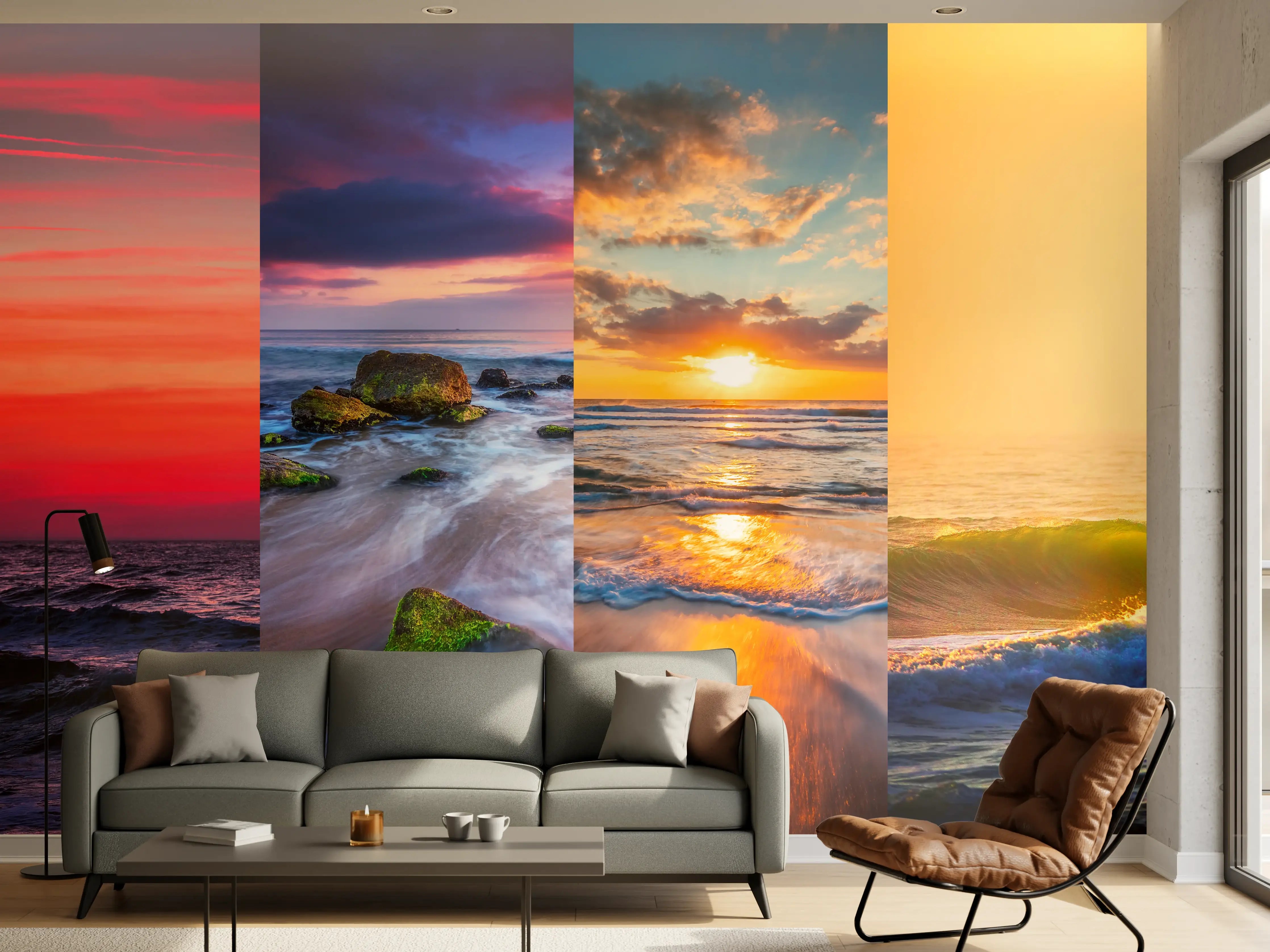 Wandverkleidung Wohnzimmer - Collage von Sommer Meer und Strand Bilder
