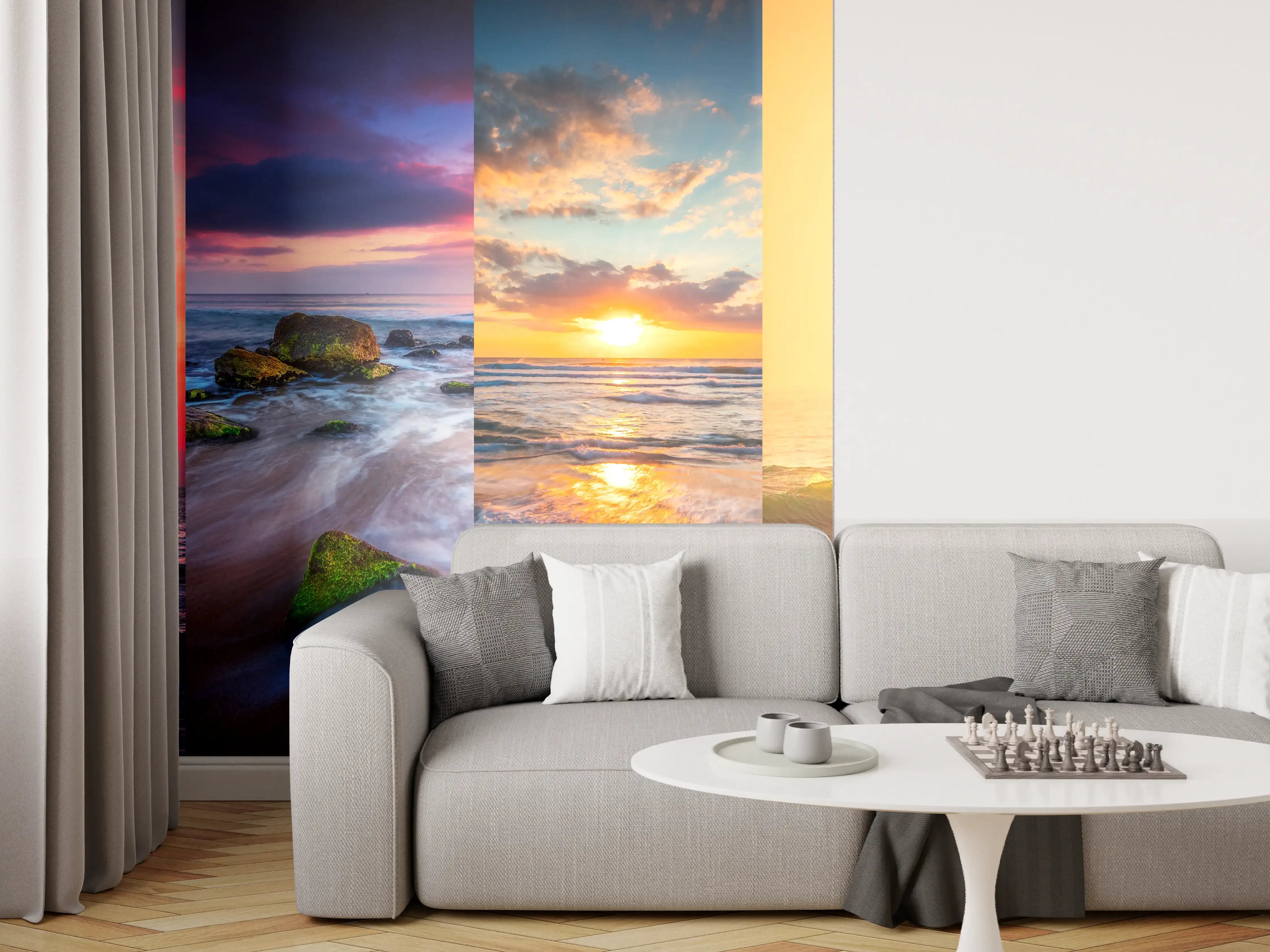 Wandverkleidung Wohnzimmer - Collage von Sommer Meer und Strand Bilder