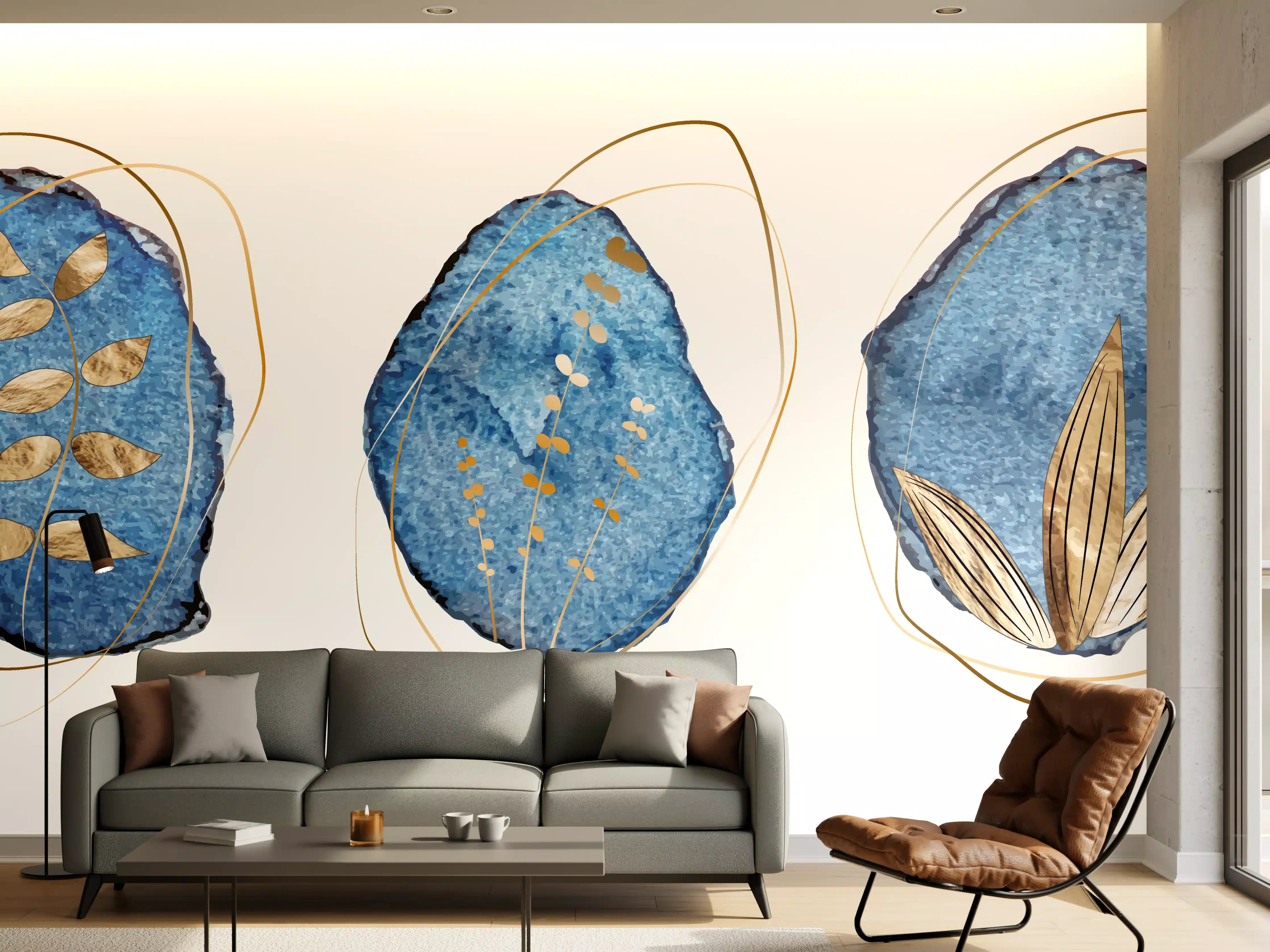 Wandverkleidung Wohnzimmer - Denim Blau Naturmotiv Kunstdruck