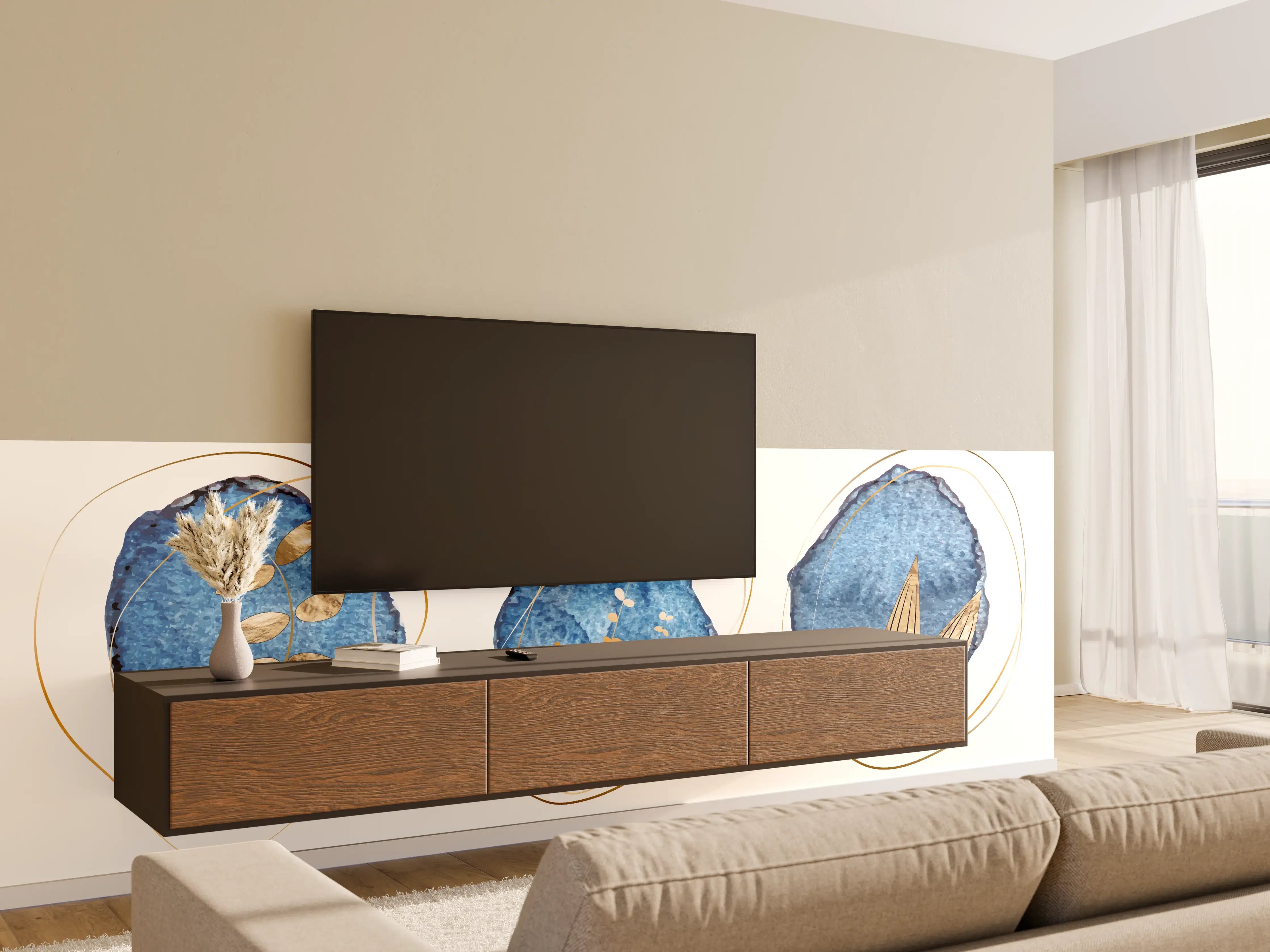 Wandverkleidung Wohnzimmer - Denim Blau Naturmotiv Kunstdruck