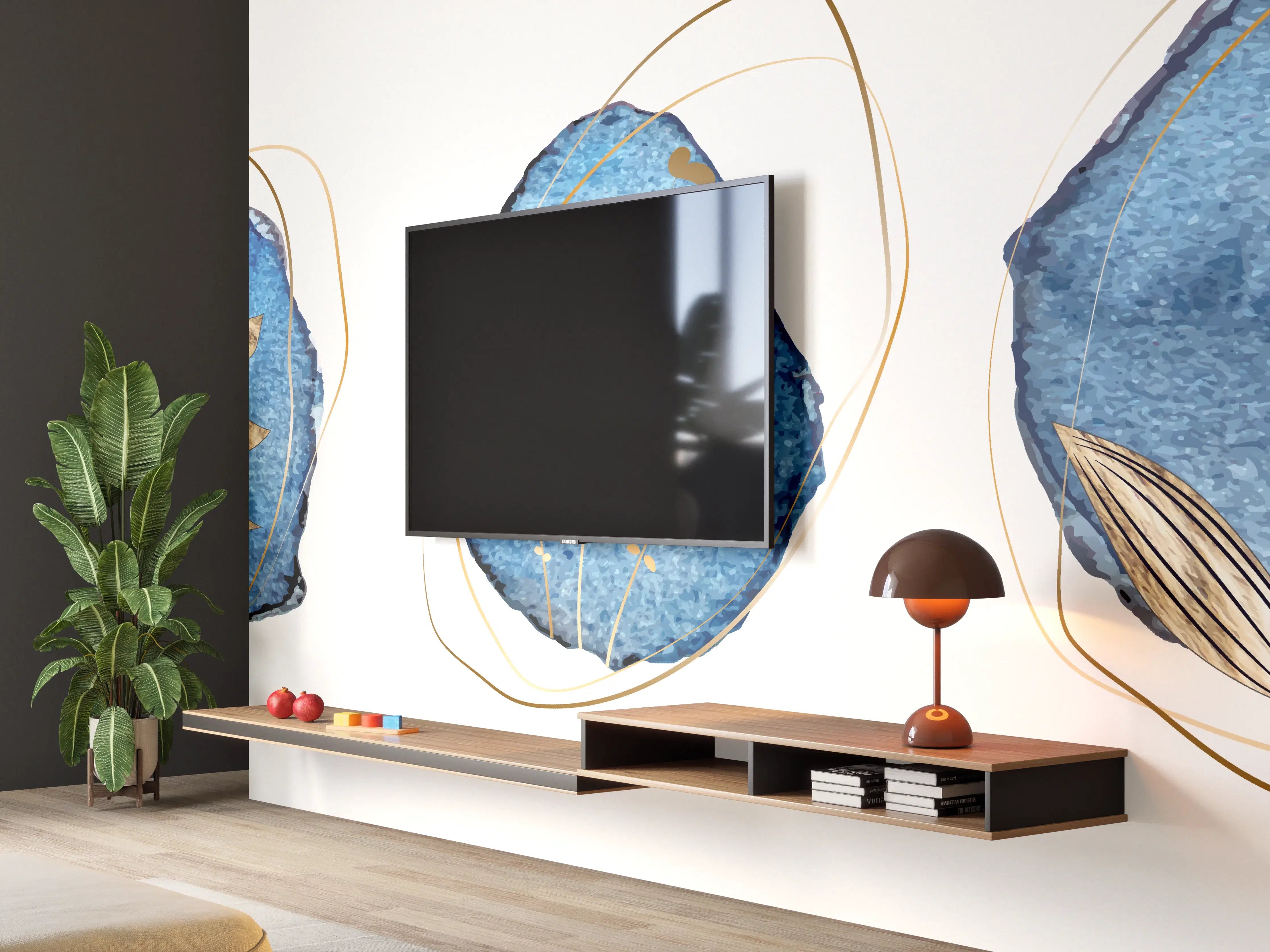 Wandverkleidung Wohnzimmer - Denim Blau Naturmotiv Kunstdruck