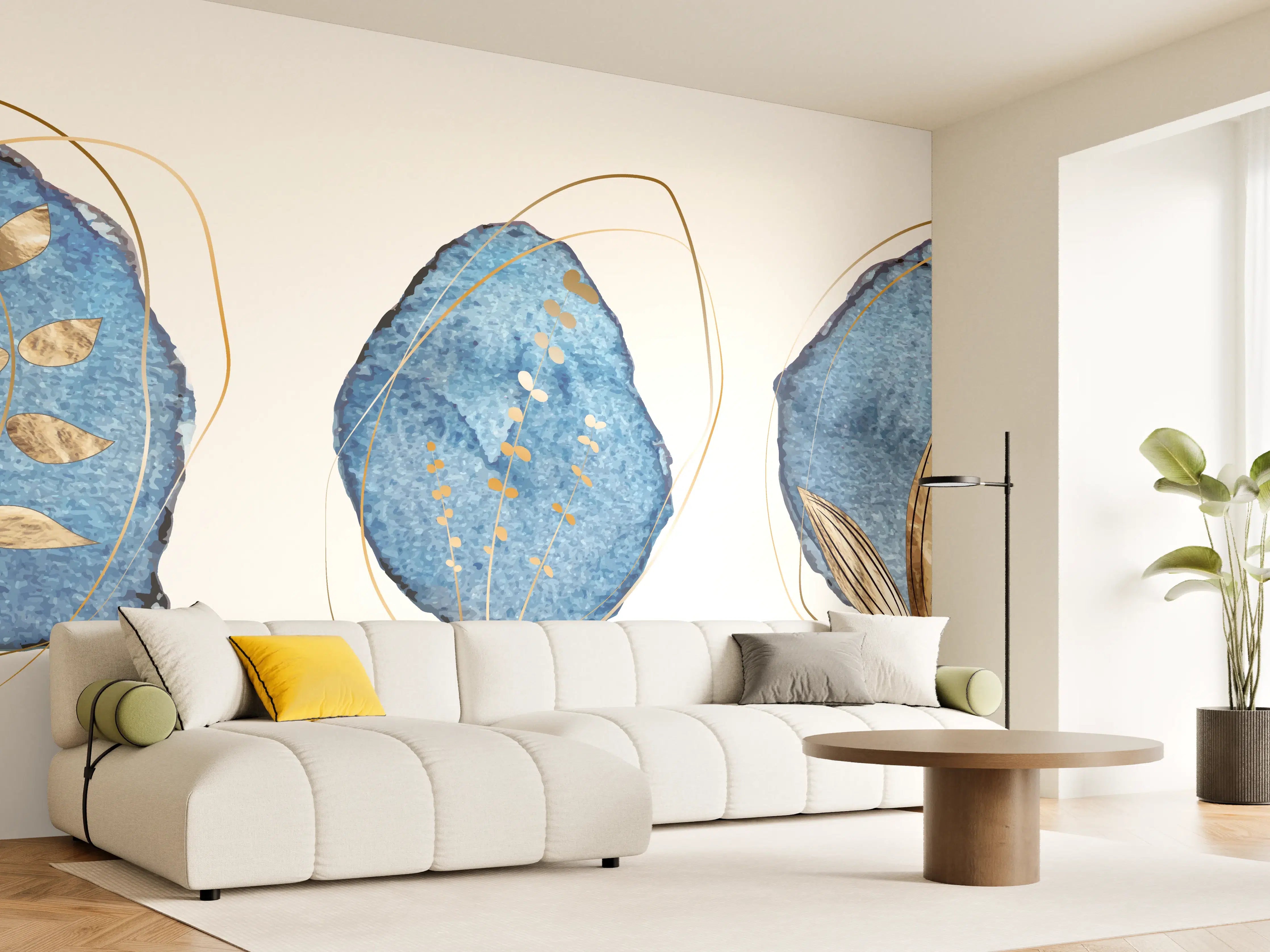 Wandverkleidung Wohnzimmer - Denim Blau Naturmotiv Kunstdruck