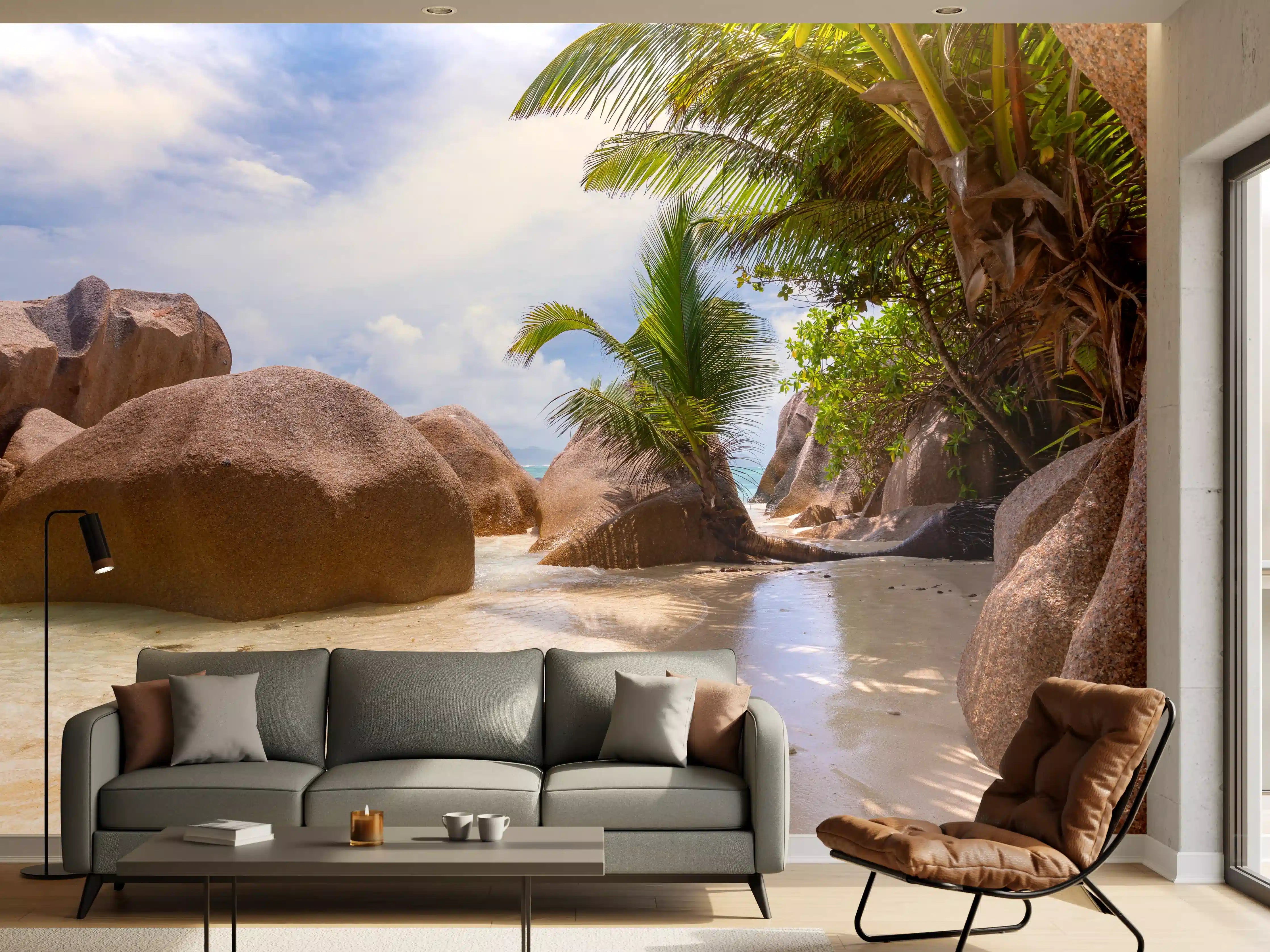 Wandverkleidung Wohnzimmer - Der Traumstrand - Anse Source d Argent