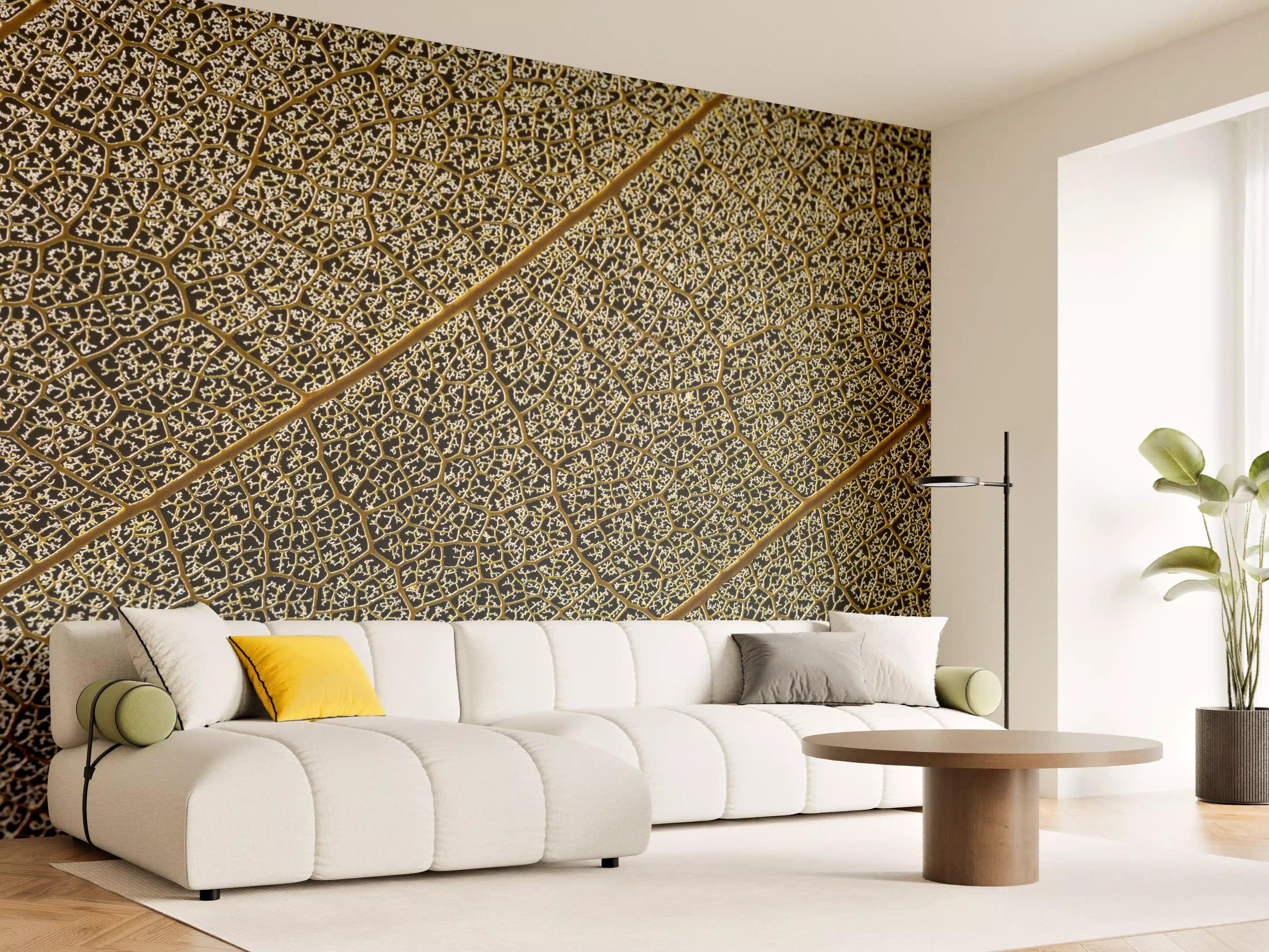 Wandverkleidung Wohnzimmer - Detailreiche Makroaufnahme eines Blattes mit feinen Linien