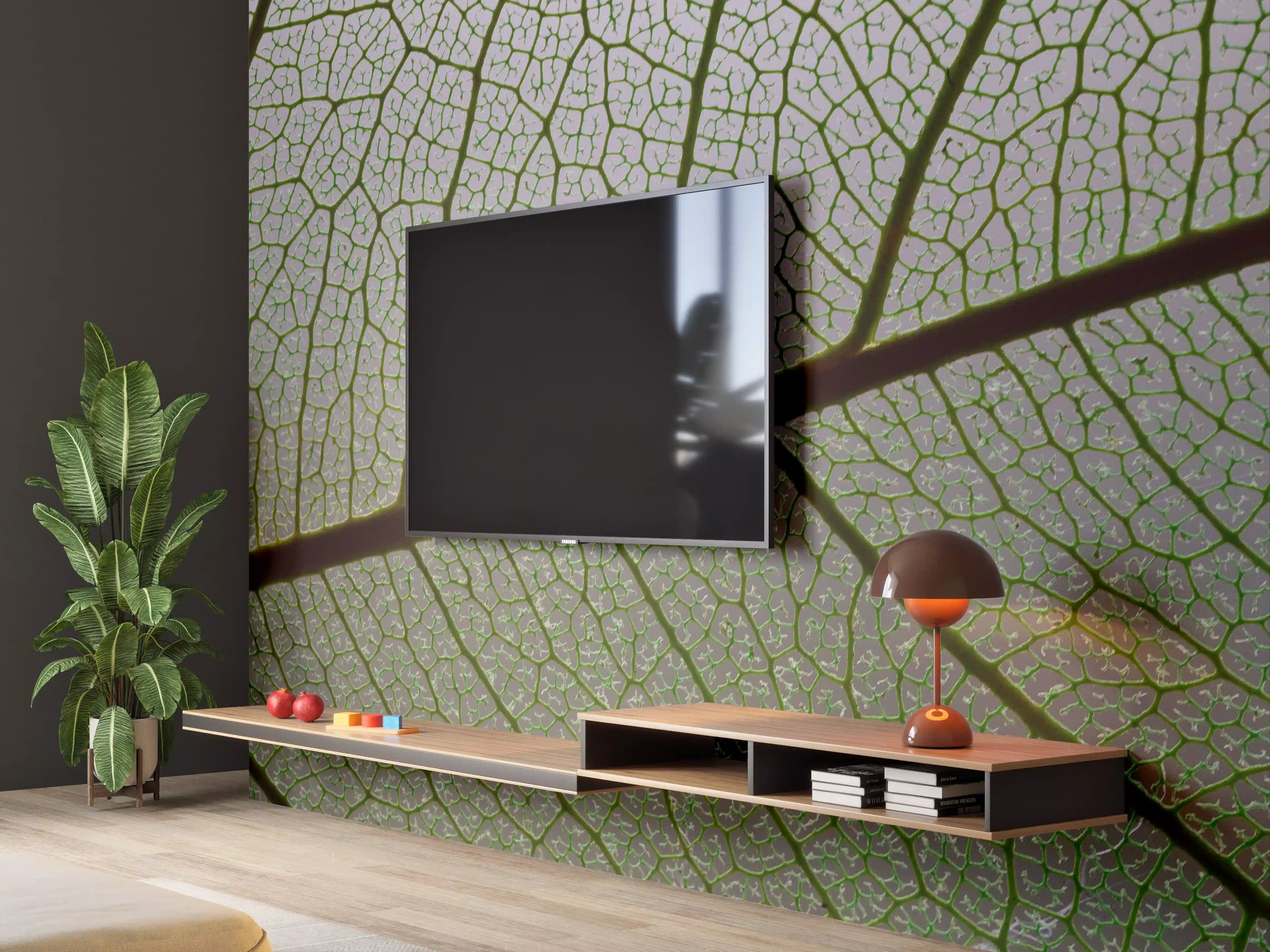 Wandverkleidung Wohnzimmer - Detailreiche grüne Blattstruktur