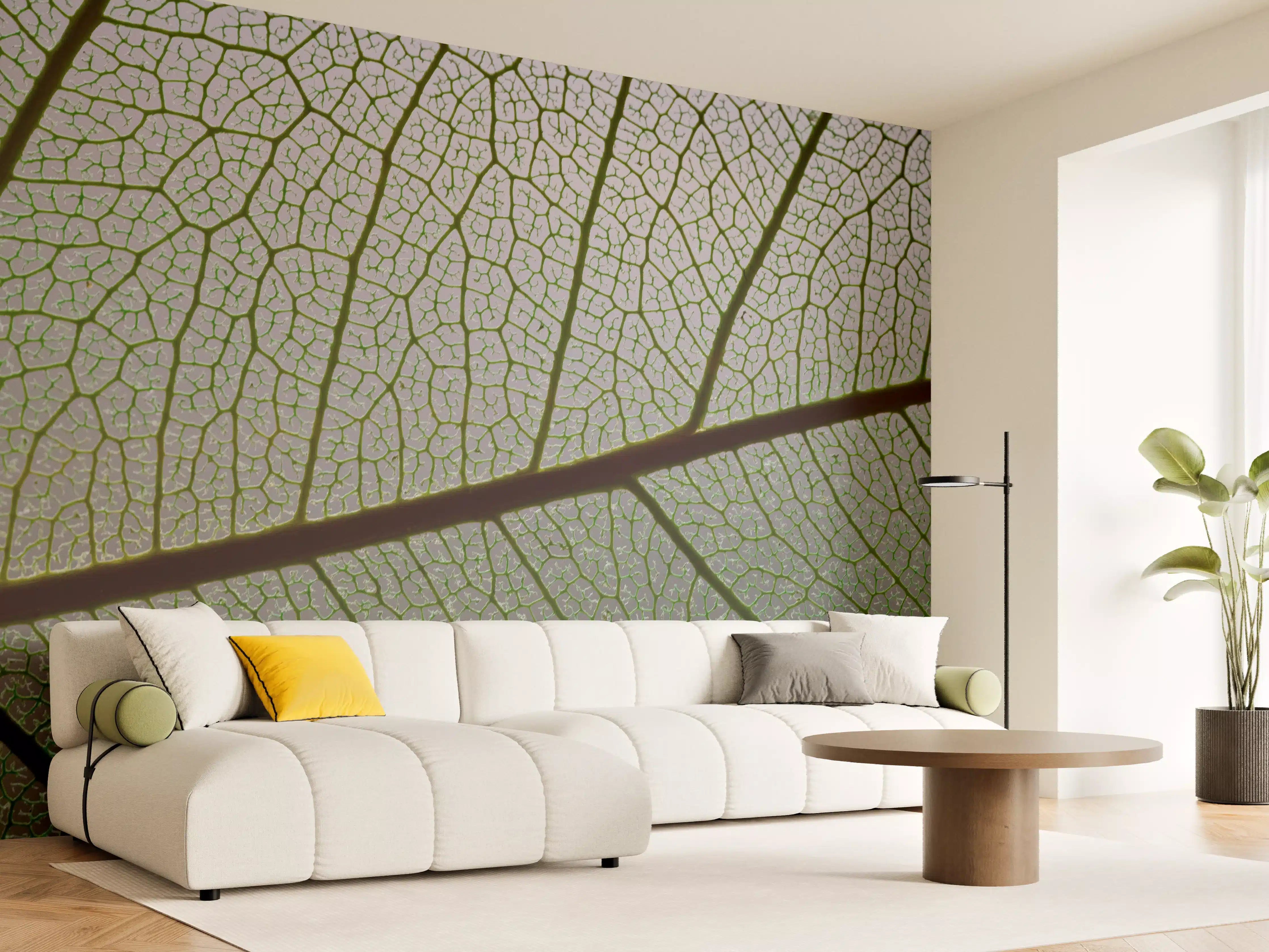 Wandverkleidung Wohnzimmer - Detailreiche grüne Blattstruktur