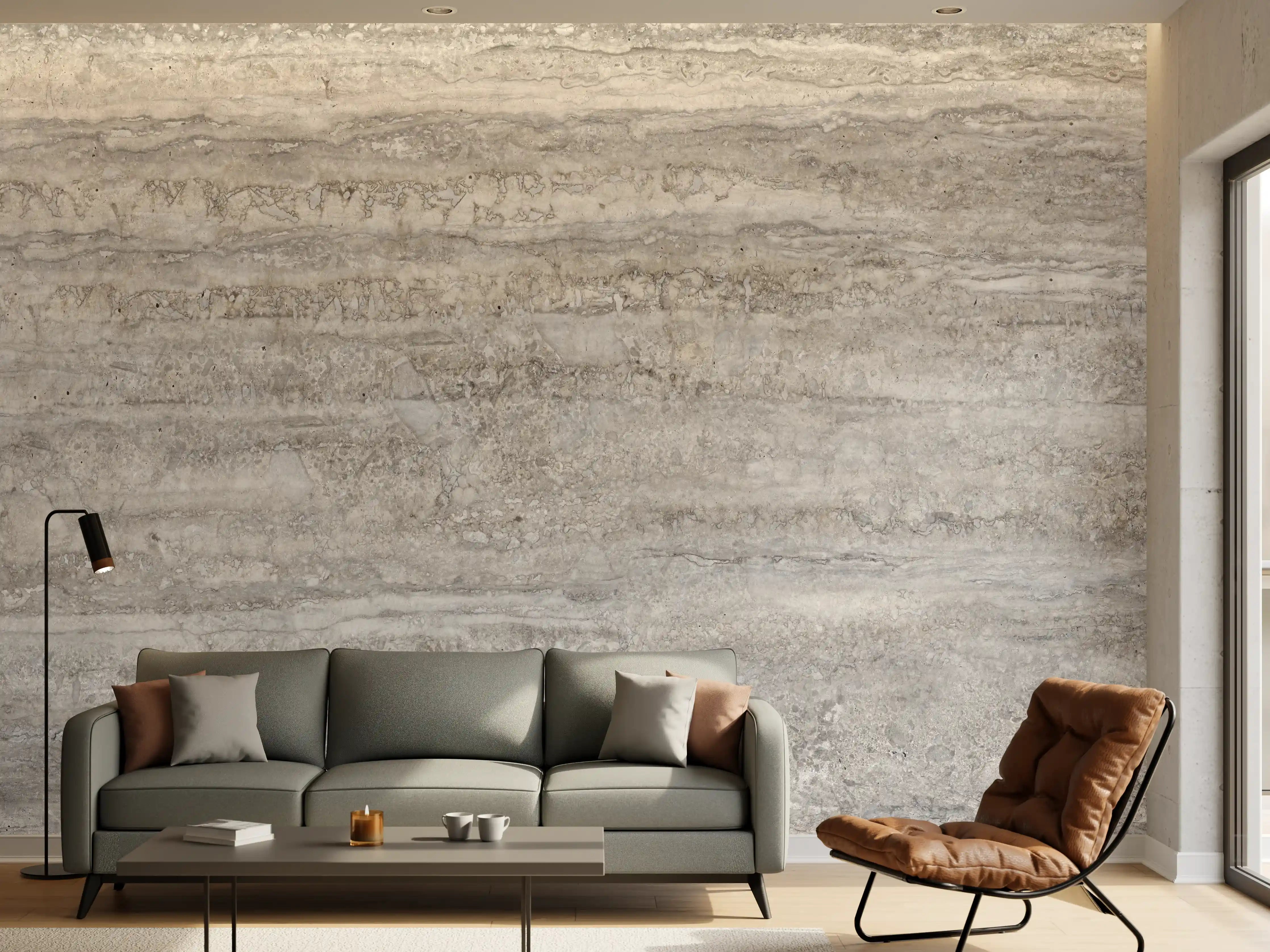 Wandverkleidung Wohnzimmer - Dezenter Travertin Marmor