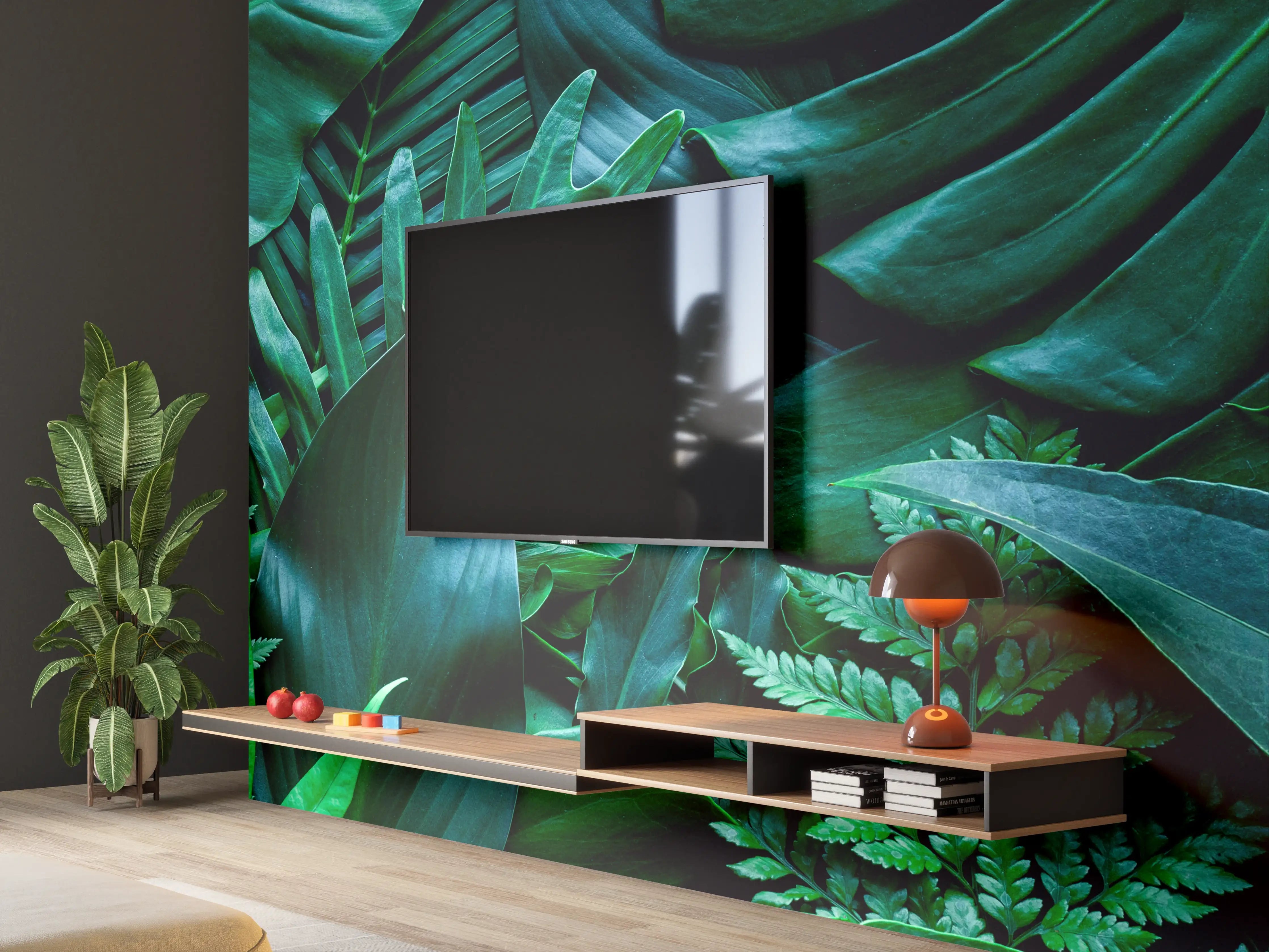 Wandverkleidung Wohnzimmer - Dichte Dschungelvegetation in satten Grüntönen