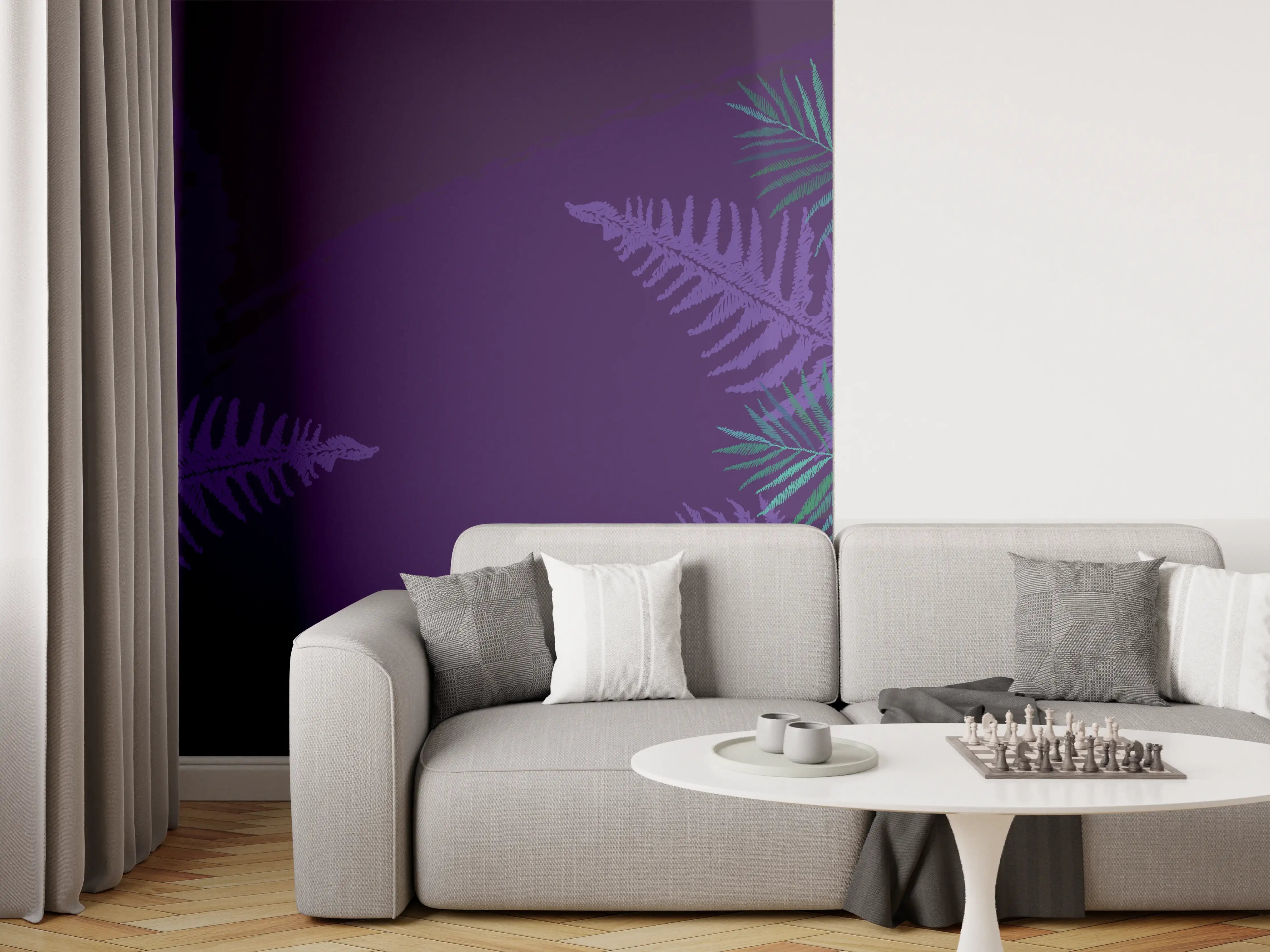 Wandverkleidung Wohnzimmer - Dinosaurier & Fossilien Dunkellila Muster
