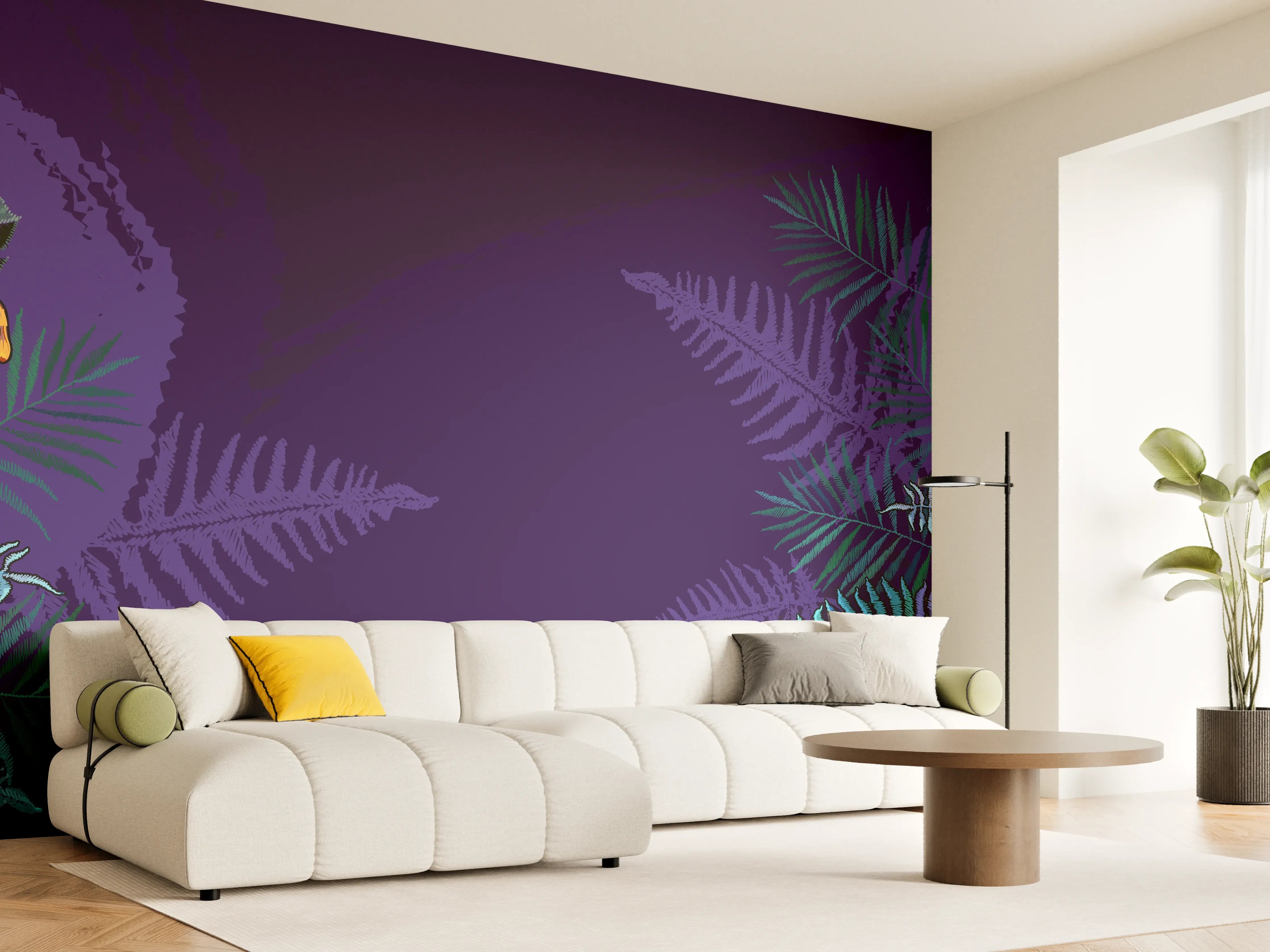 Wandverkleidung Wohnzimmer - Dinosaurier & Fossilien Dunkellila Muster
