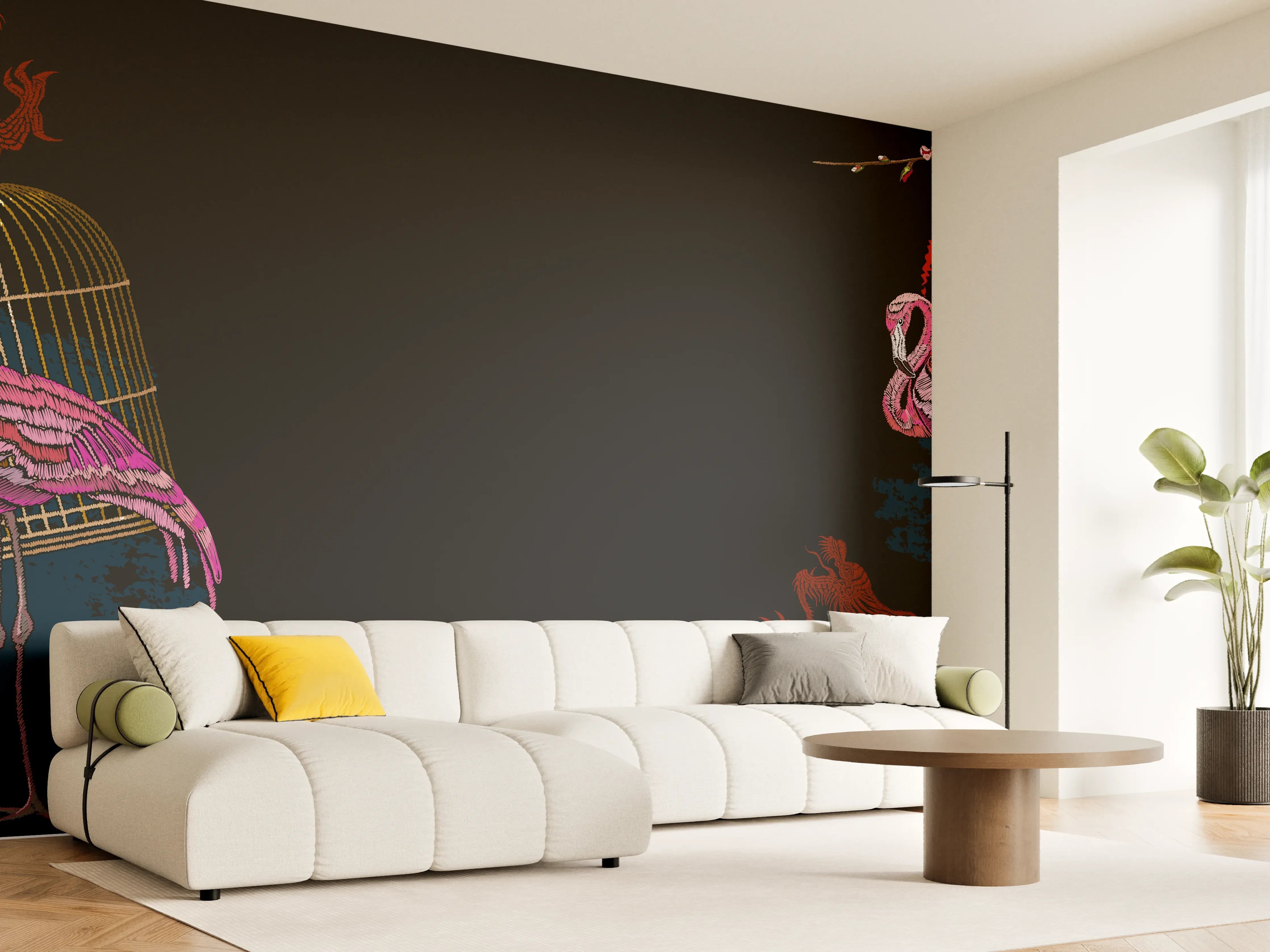 Wandverkleidung Wohnzimmer - Drachen & Flamigos - Stickmuster