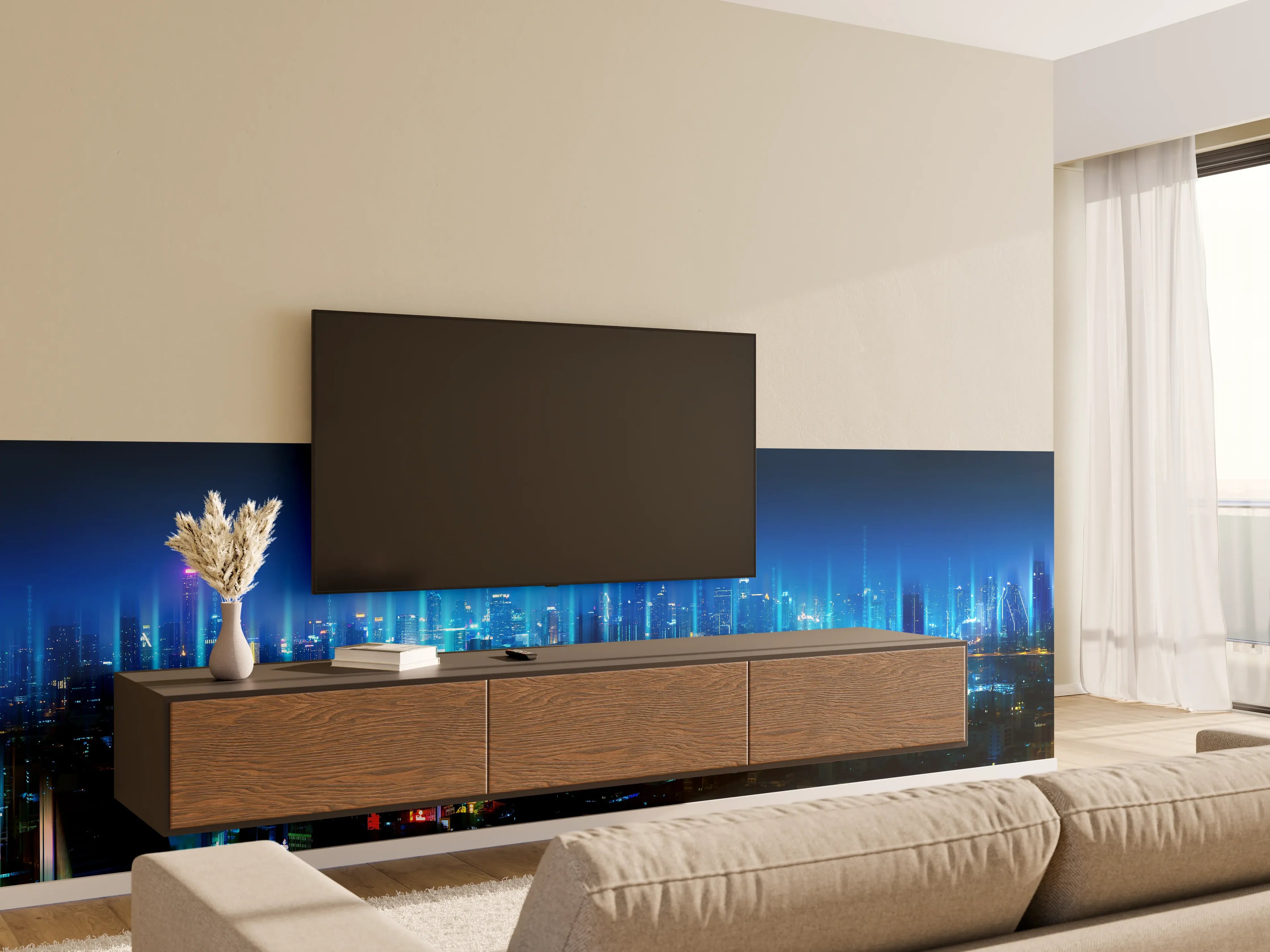 Wandverkleidung Wohnzimmer - Drahtloses Netzwerk und Verbindung Stadt