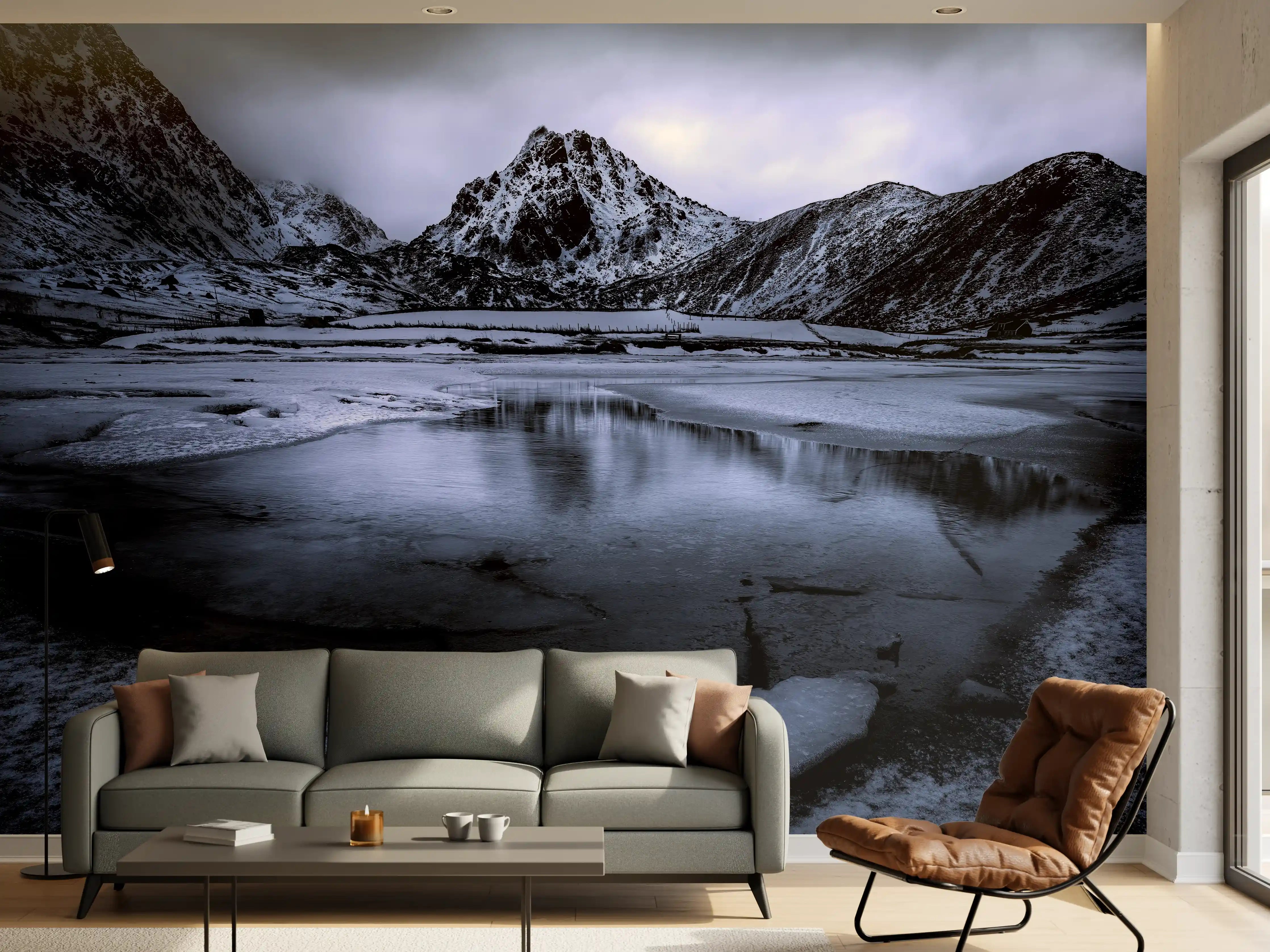 Wandverkleidung Wohnzimmer - Dramatische Berglandschaft bei Nacht