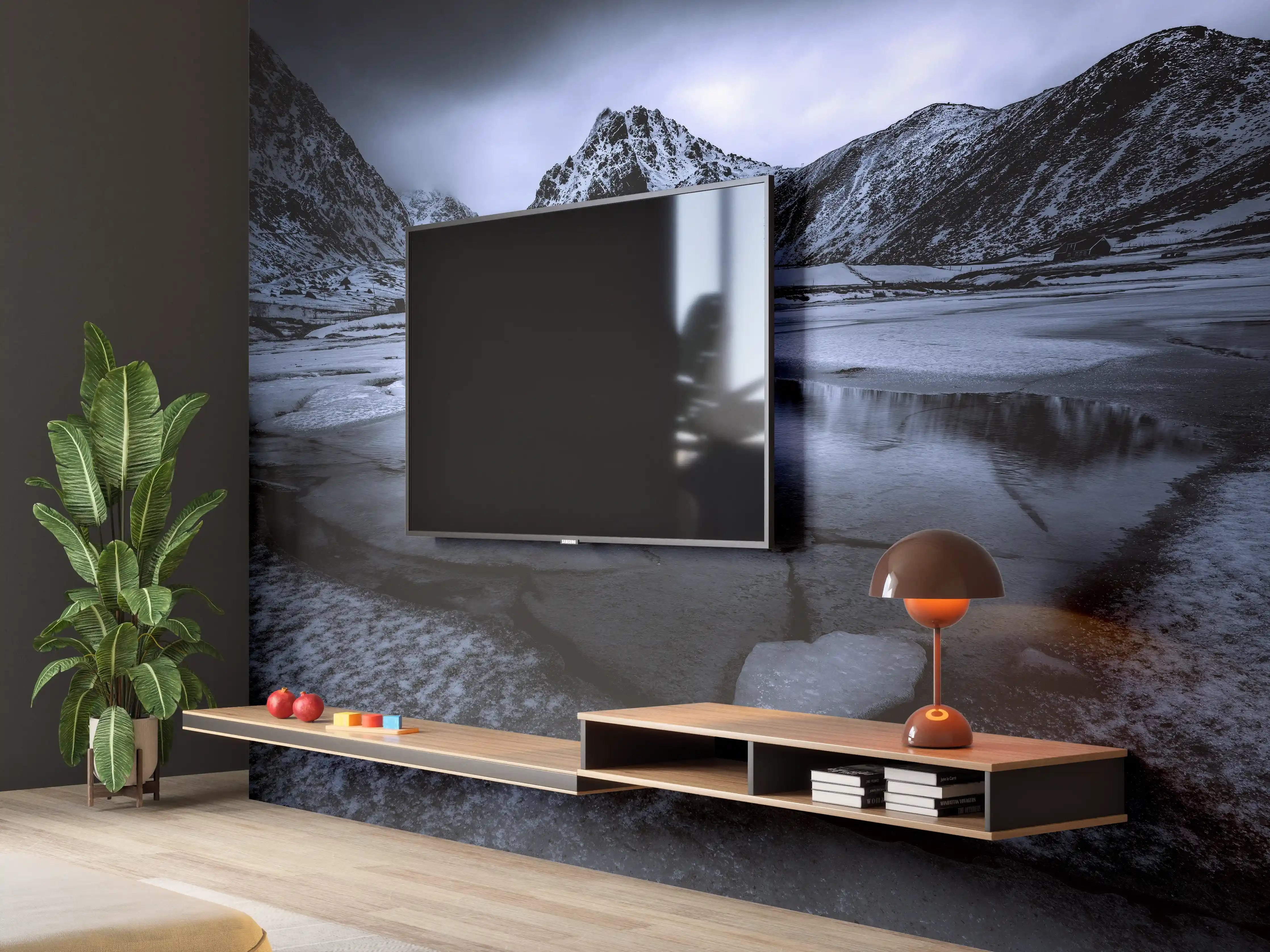 Wandverkleidung Wohnzimmer - Dramatische Berglandschaft bei Nacht