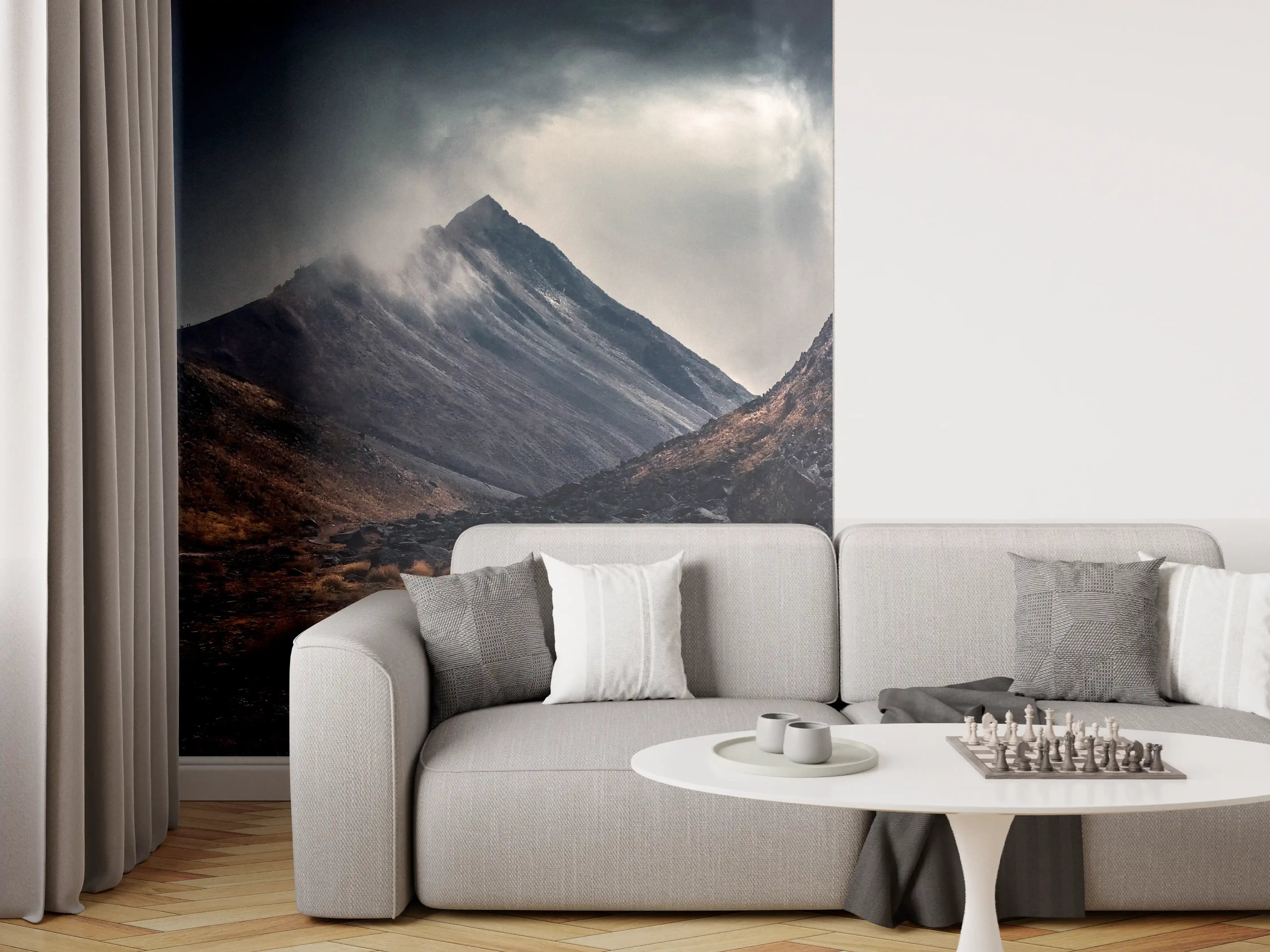 Wandverkleidung Wohnzimmer - Dramatische Berglandschaft bei Sturm