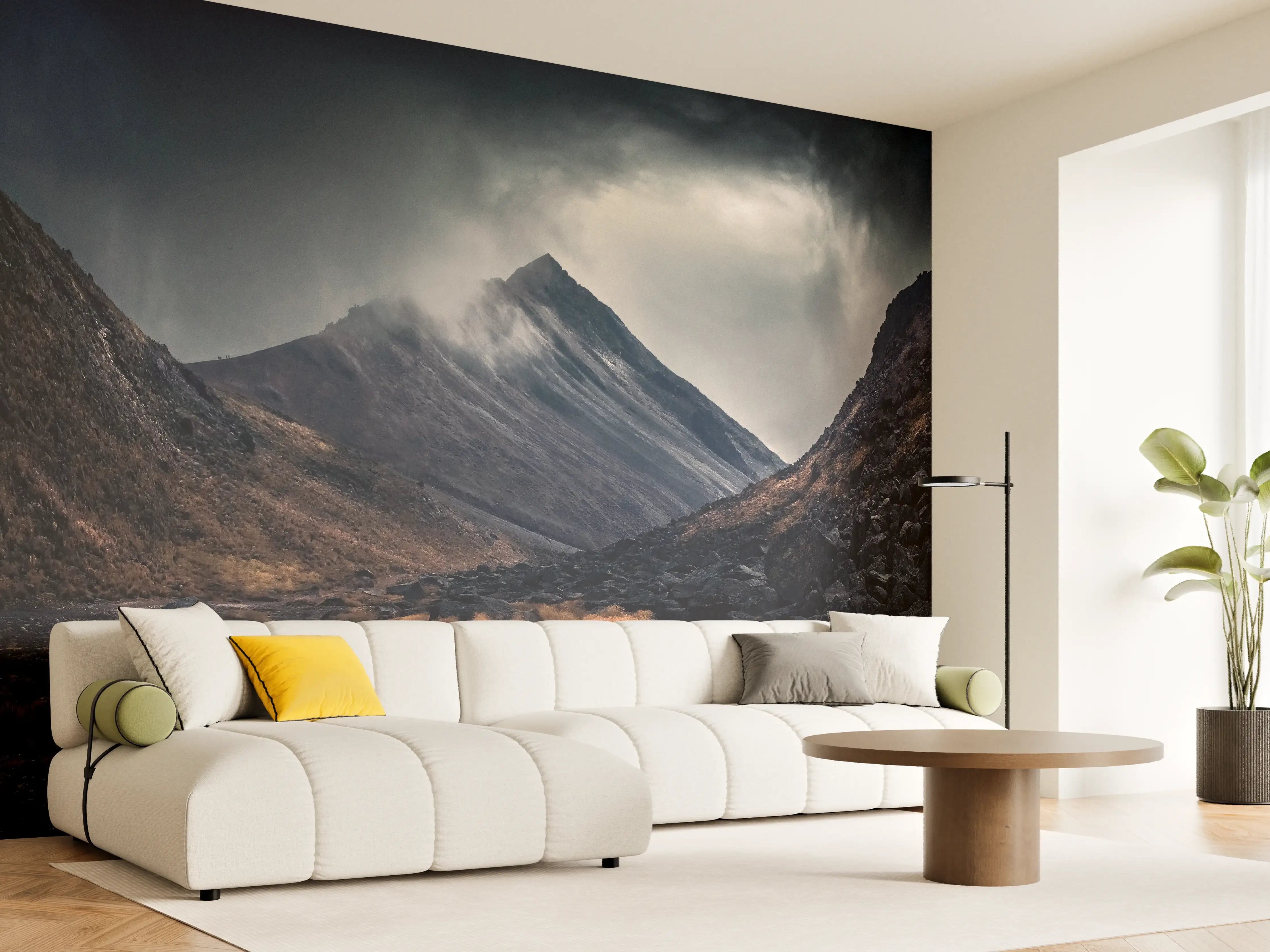 Wandverkleidung Wohnzimmer - Dramatische Berglandschaft bei Sturm