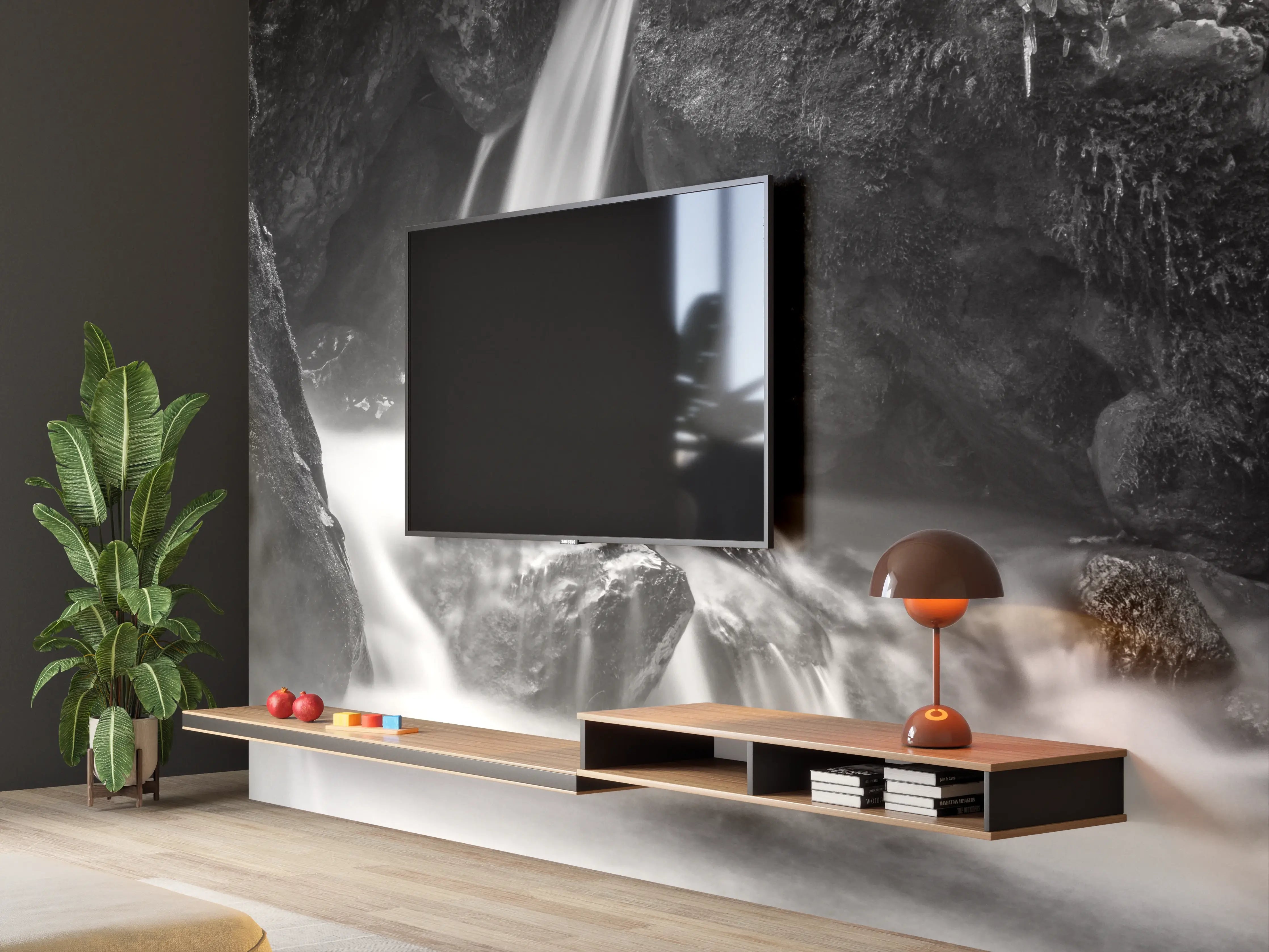 Wandverkleidung Wohnzimmer - Dramatischer Wasserfall in dunkler Naturkulisse