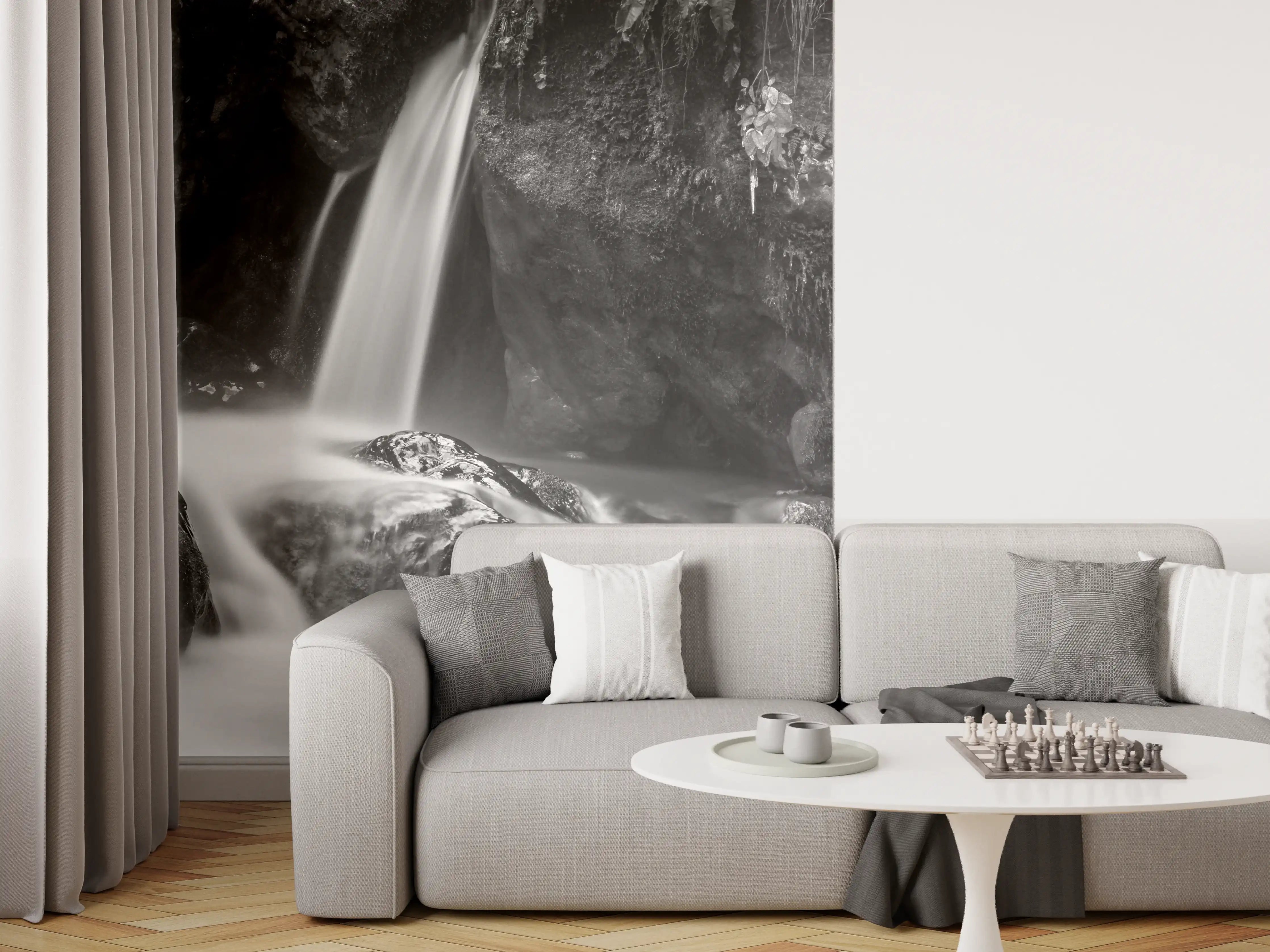 Wandverkleidung Wohnzimmer - Dramatischer Wasserfall in dunkler Naturkulisse
