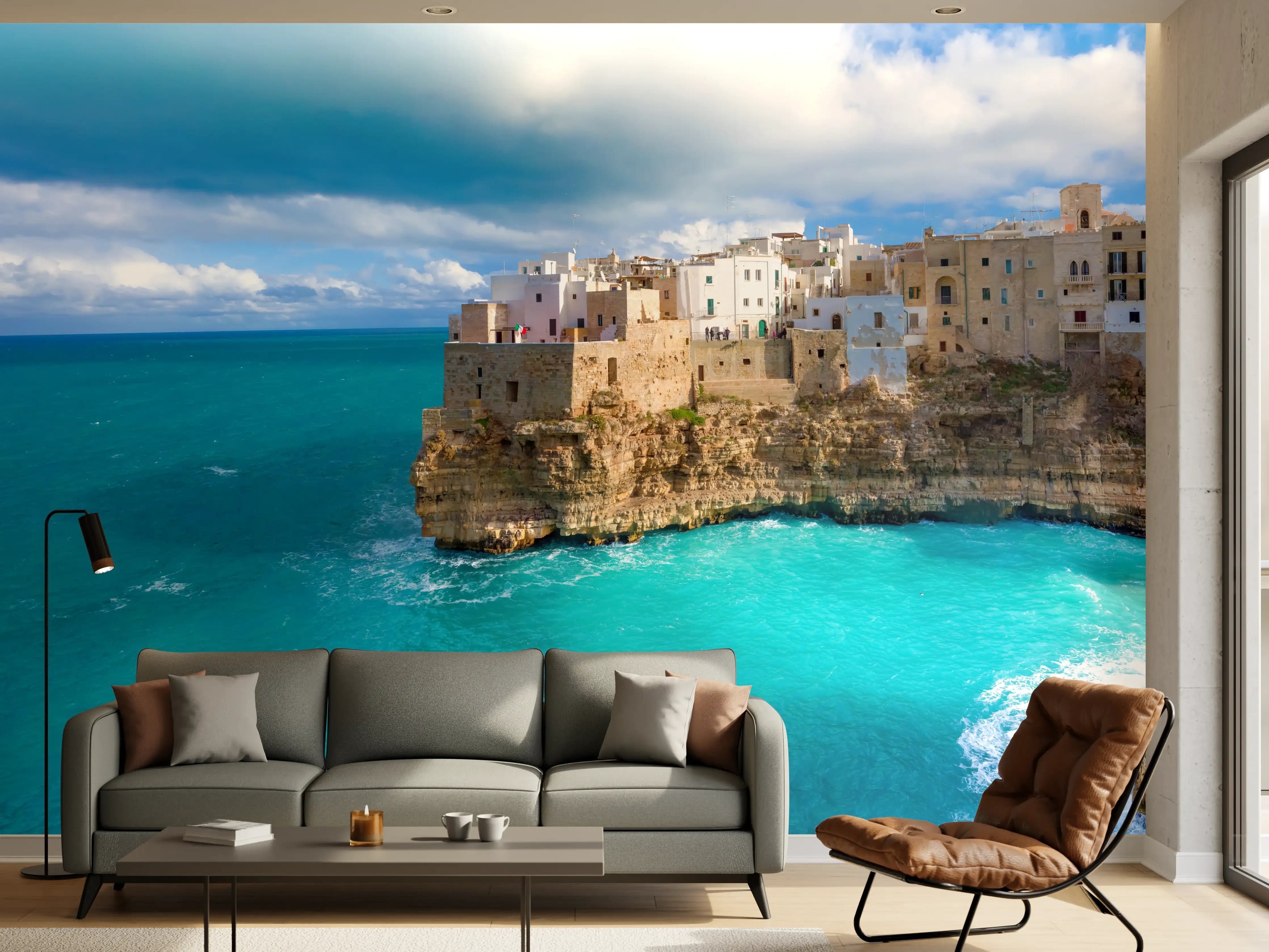 Wandverkleidung Wohnzimmer - Drohnensicht - Polignano