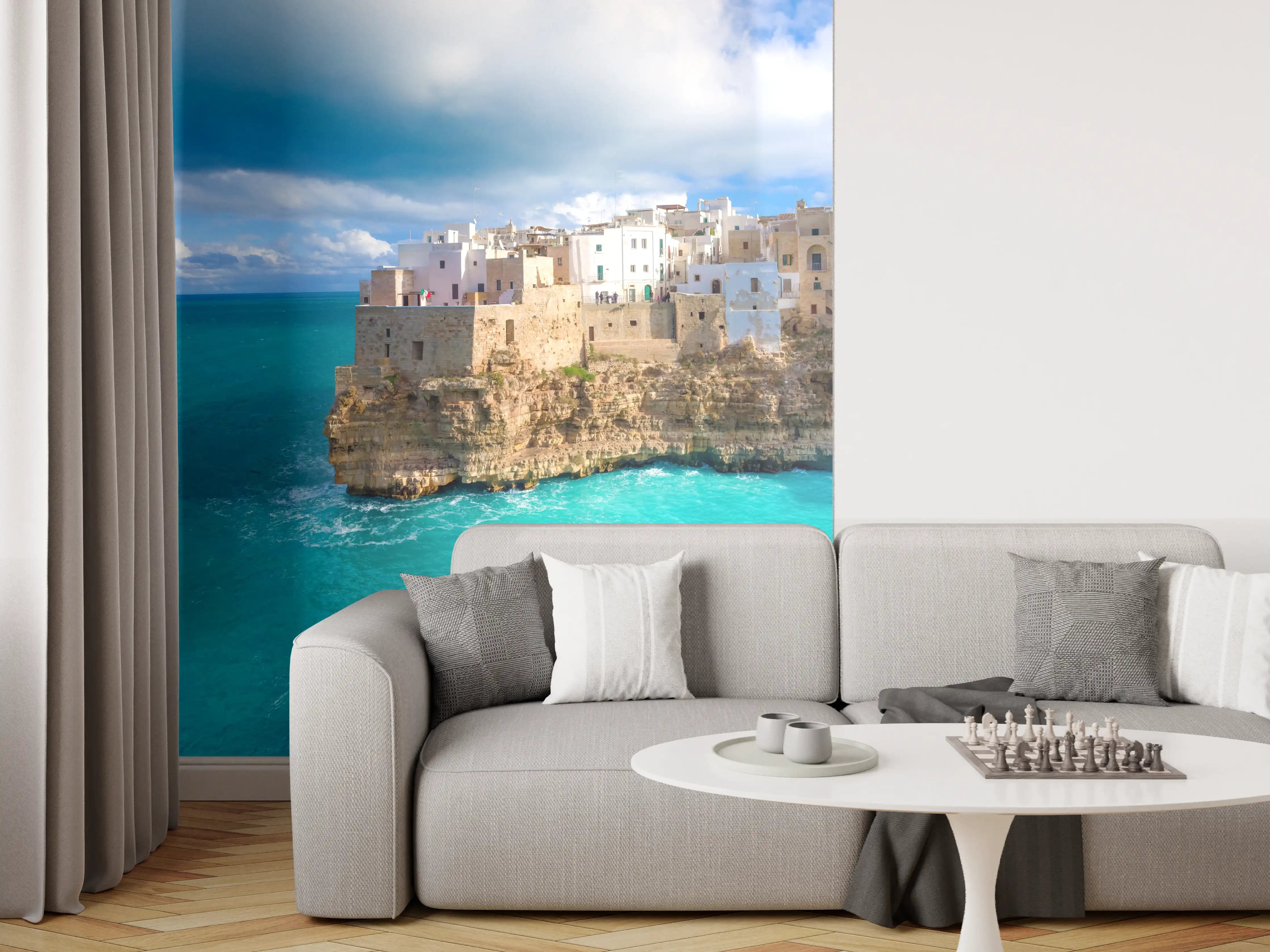 Wandverkleidung Wohnzimmer - Drohnensicht - Polignano