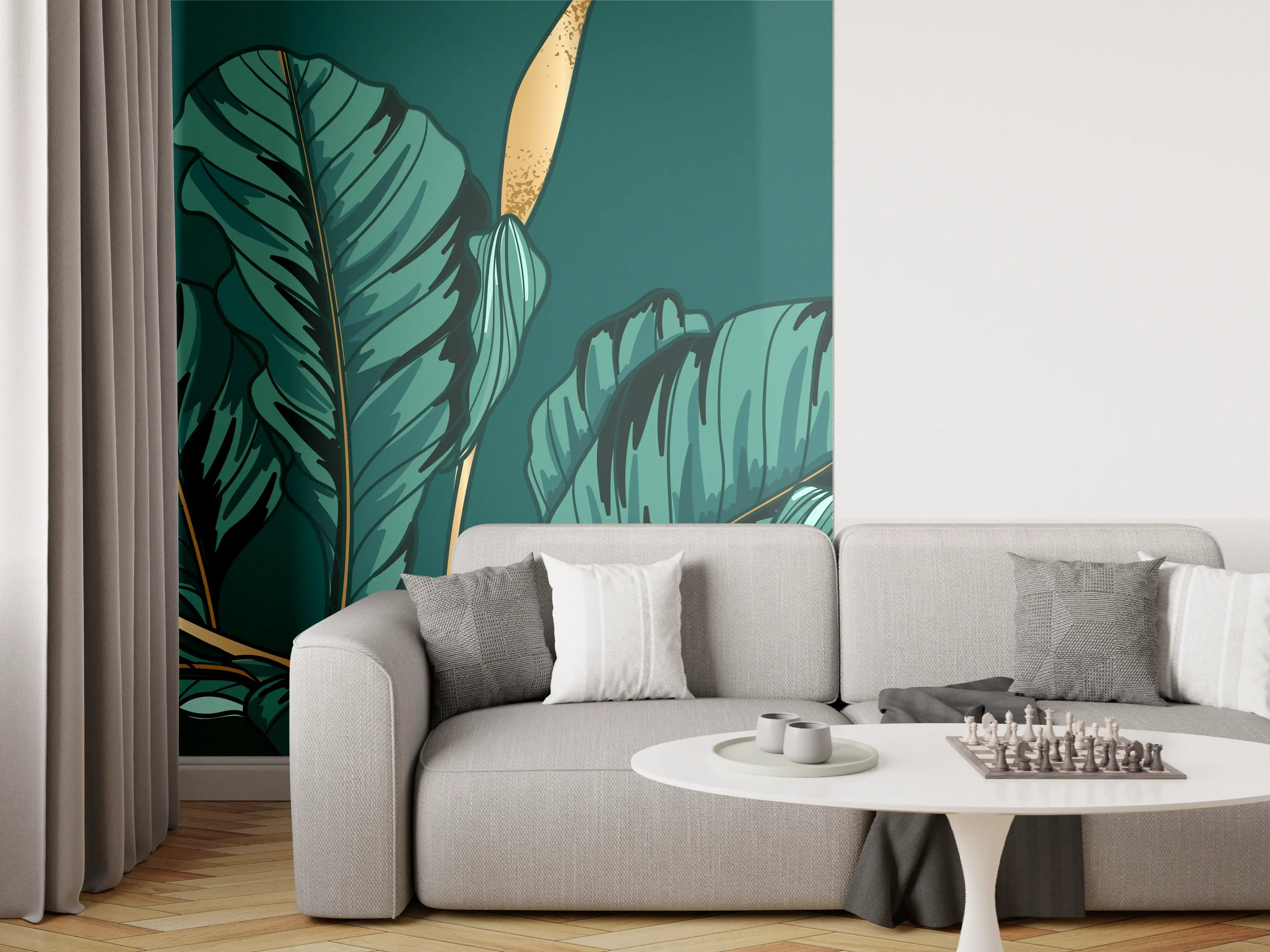 Wandverkleidung Wohnzimmer - Dschungel-Grün-Blatt-Design