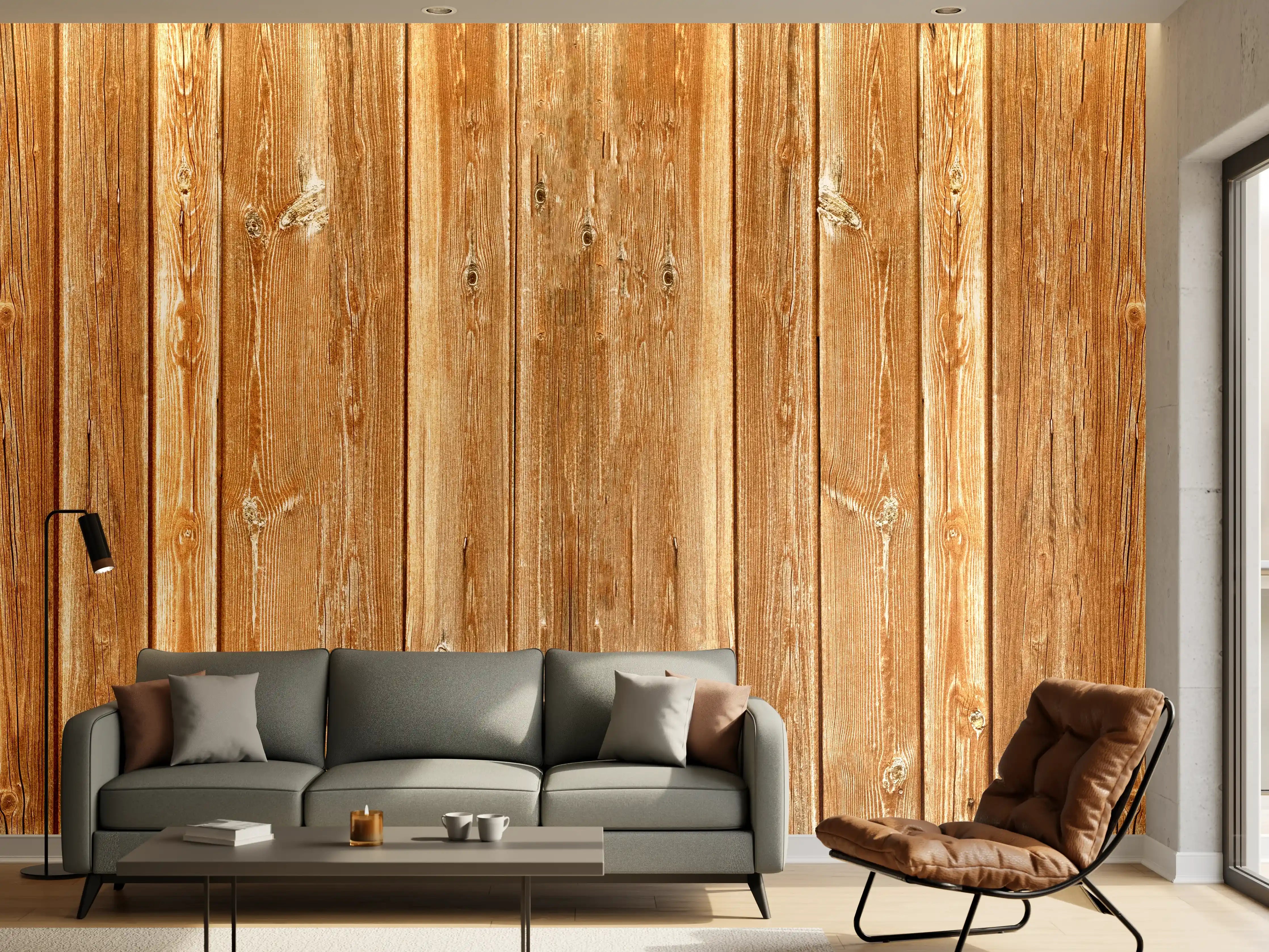 Wandverkleidung Wohnzimmer - Dünne vertikale Holzplatten