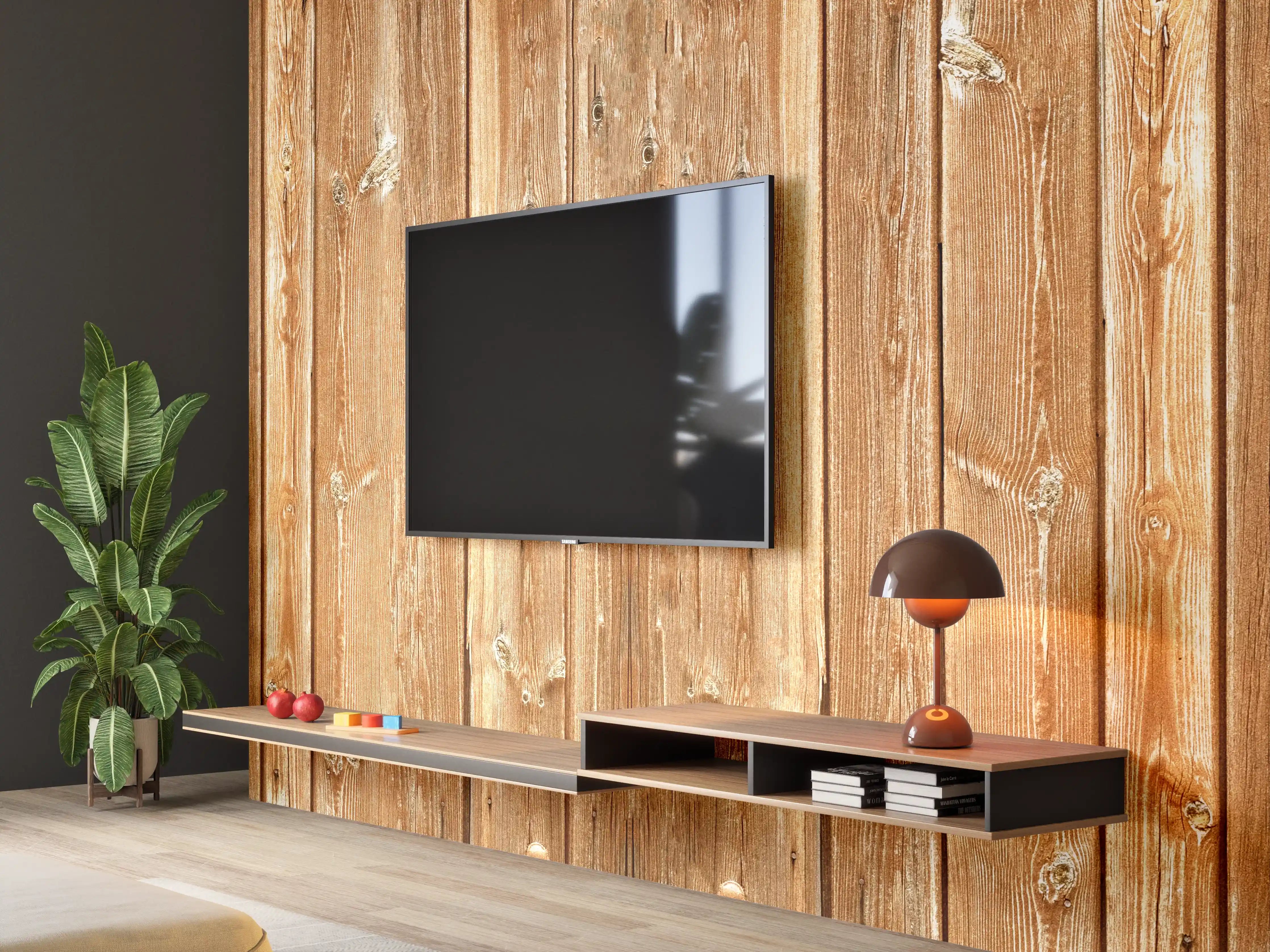 Wandverkleidung Wohnzimmer - Dünne vertikale Holzplatten