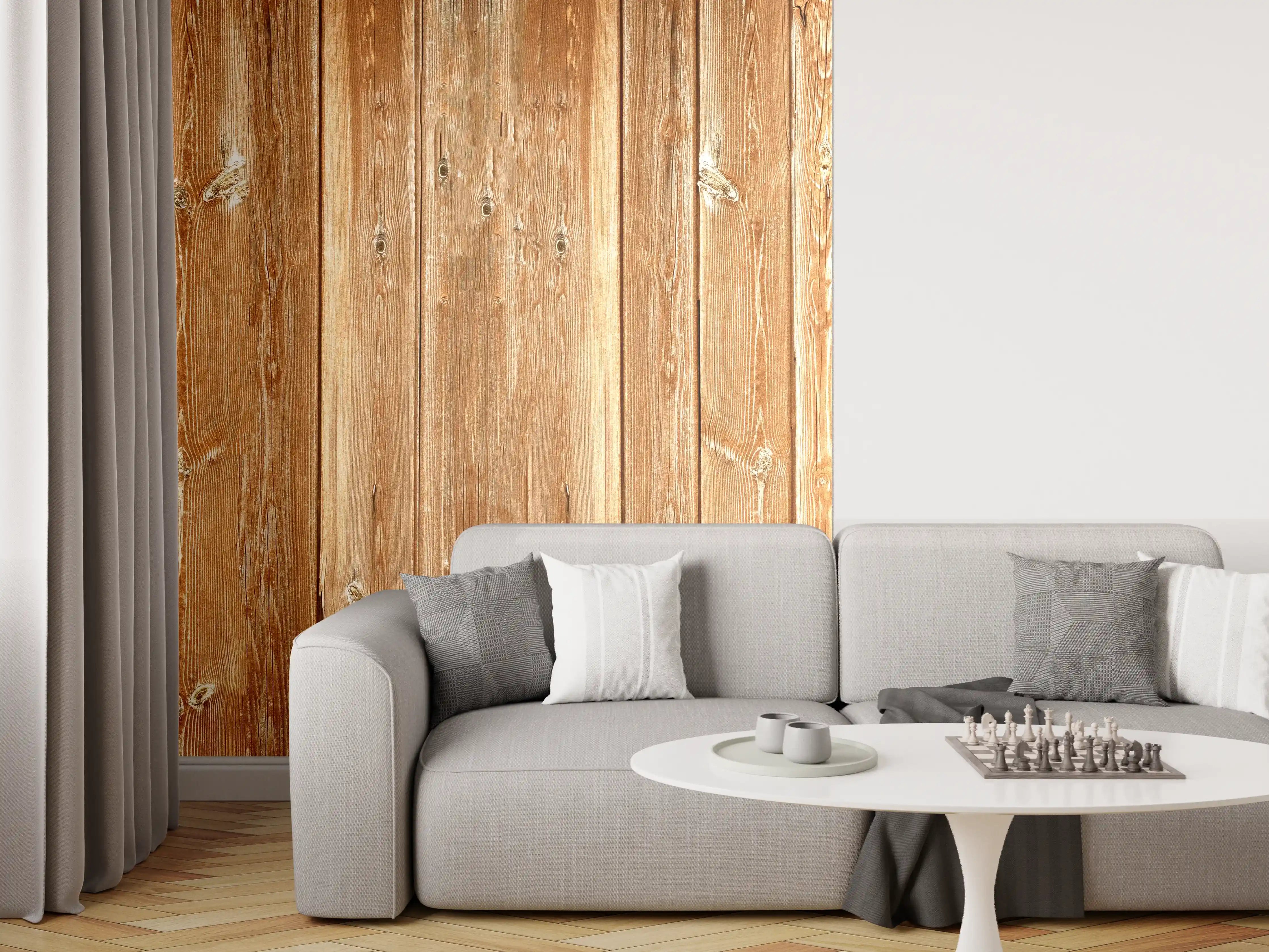 Wandverkleidung Wohnzimmer - Dünne vertikale Holzplatten