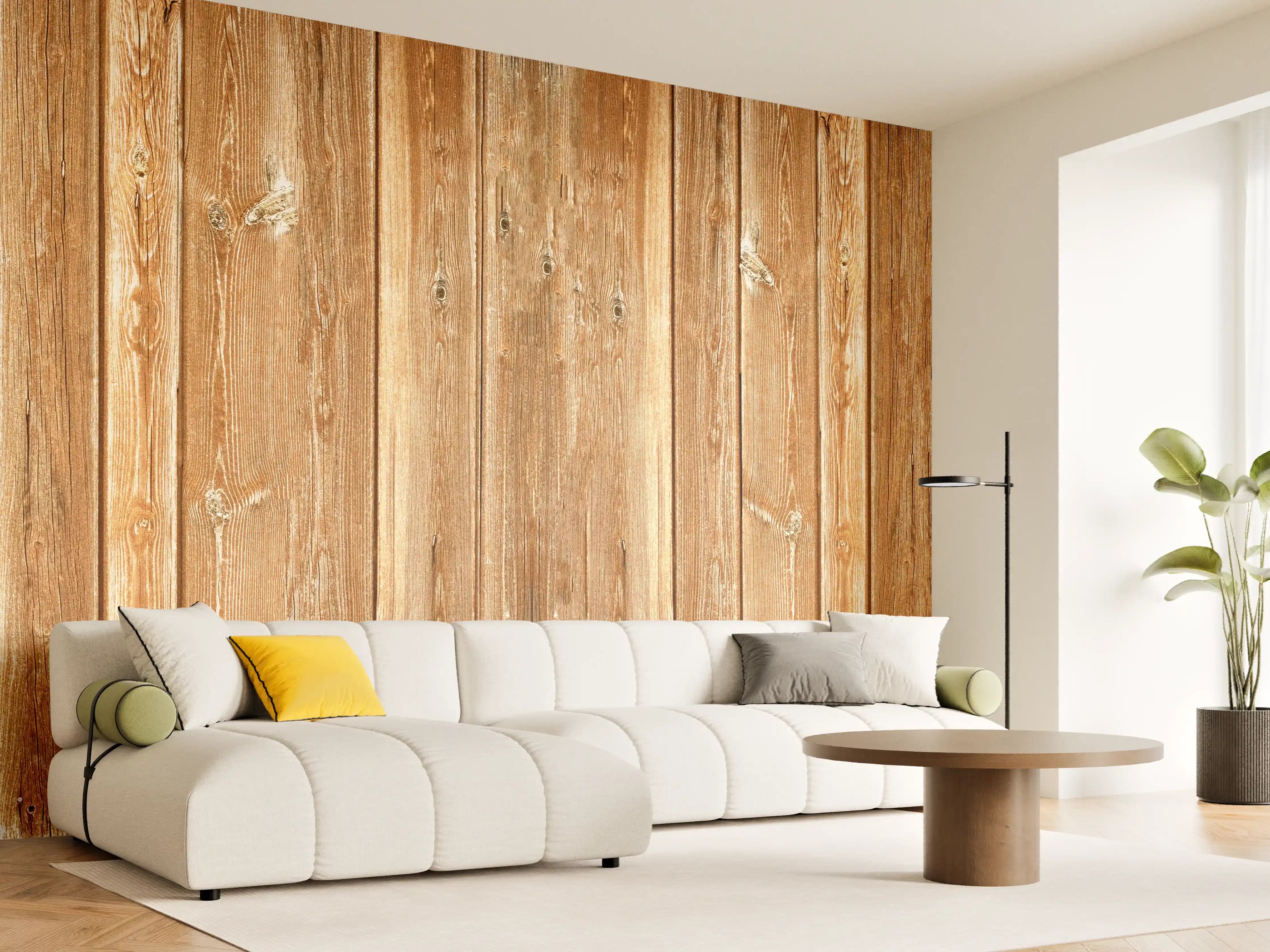 Wandverkleidung Wohnzimmer - Dünne vertikale Holzplatten