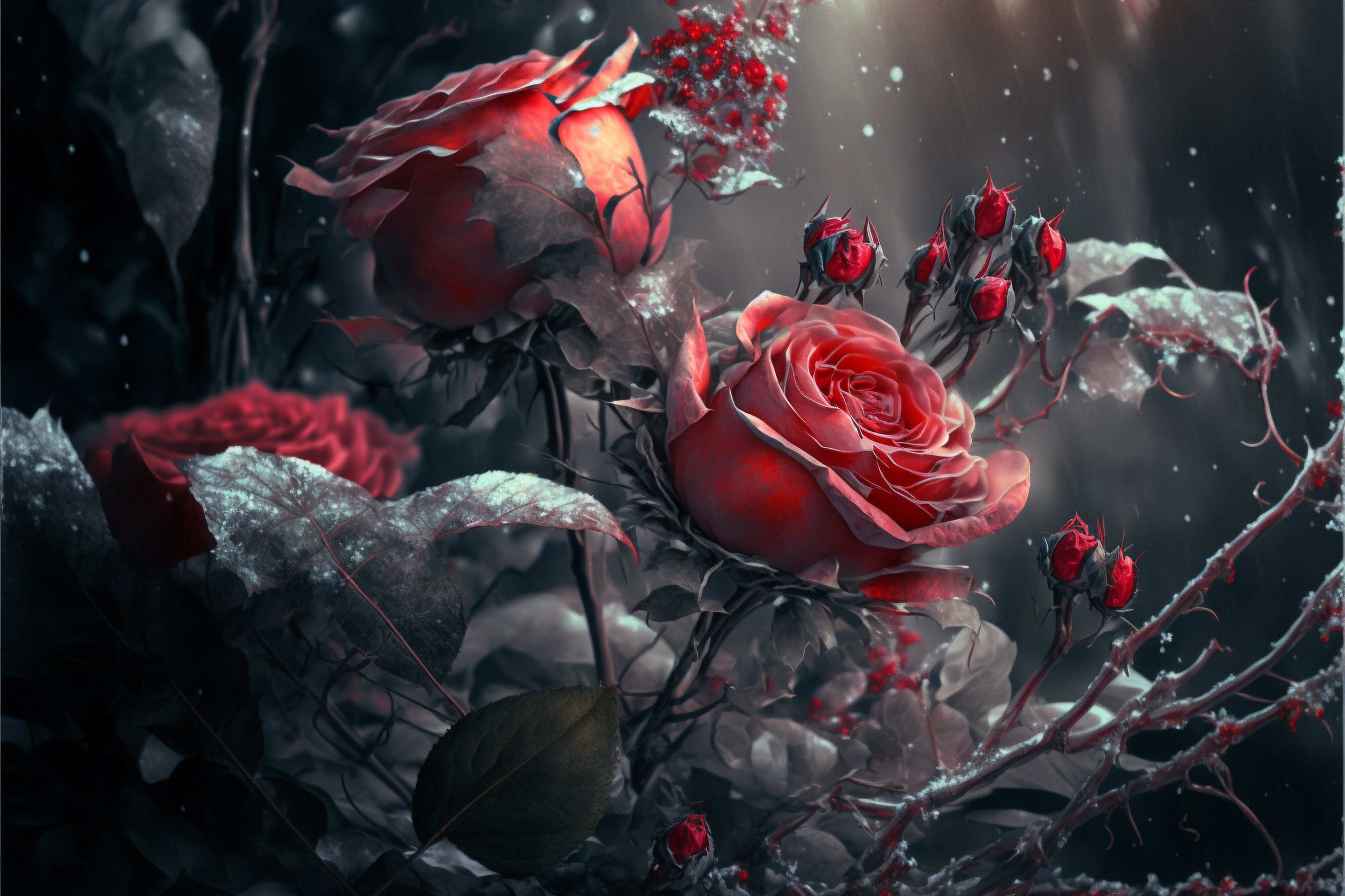 Wandverkleidung Wohnzimmer-Düstere Rose in dunkler Umgebung