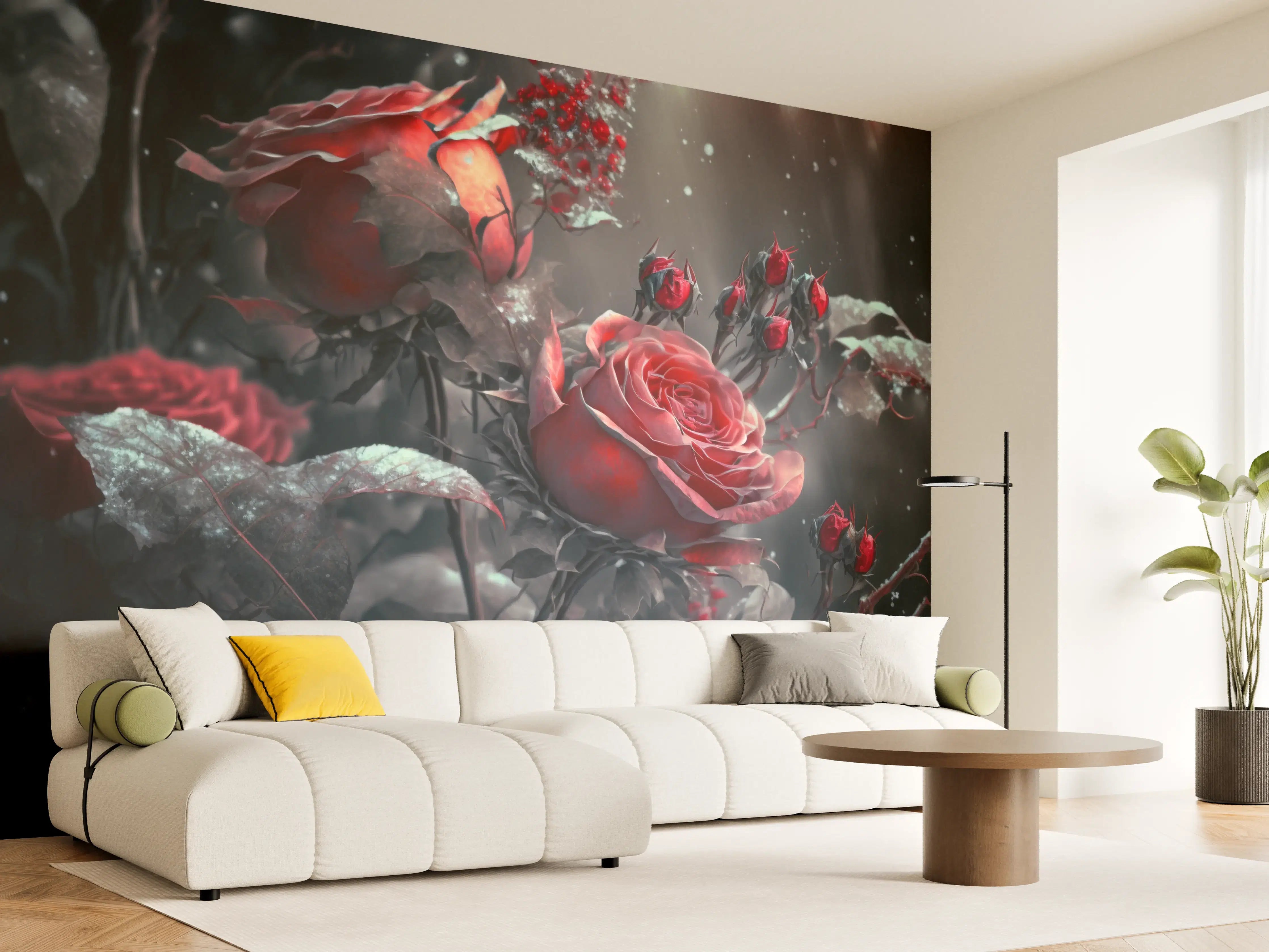 Wandverkleidung Wohnzimmer - Düstere Rose in dunkler Umgebung