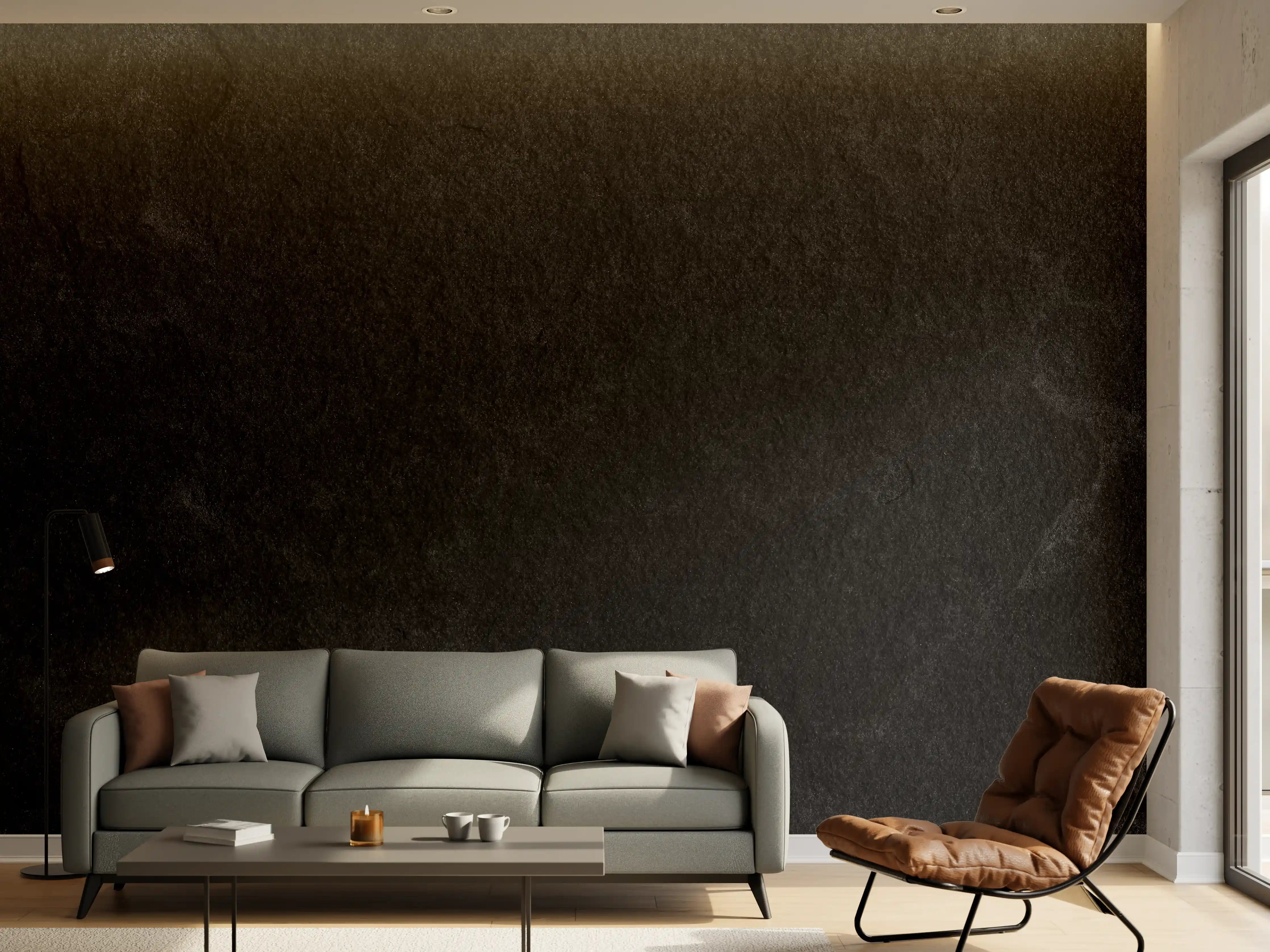 Wandverkleidung Wohnzimmer - Dunkel schwarzer Zement