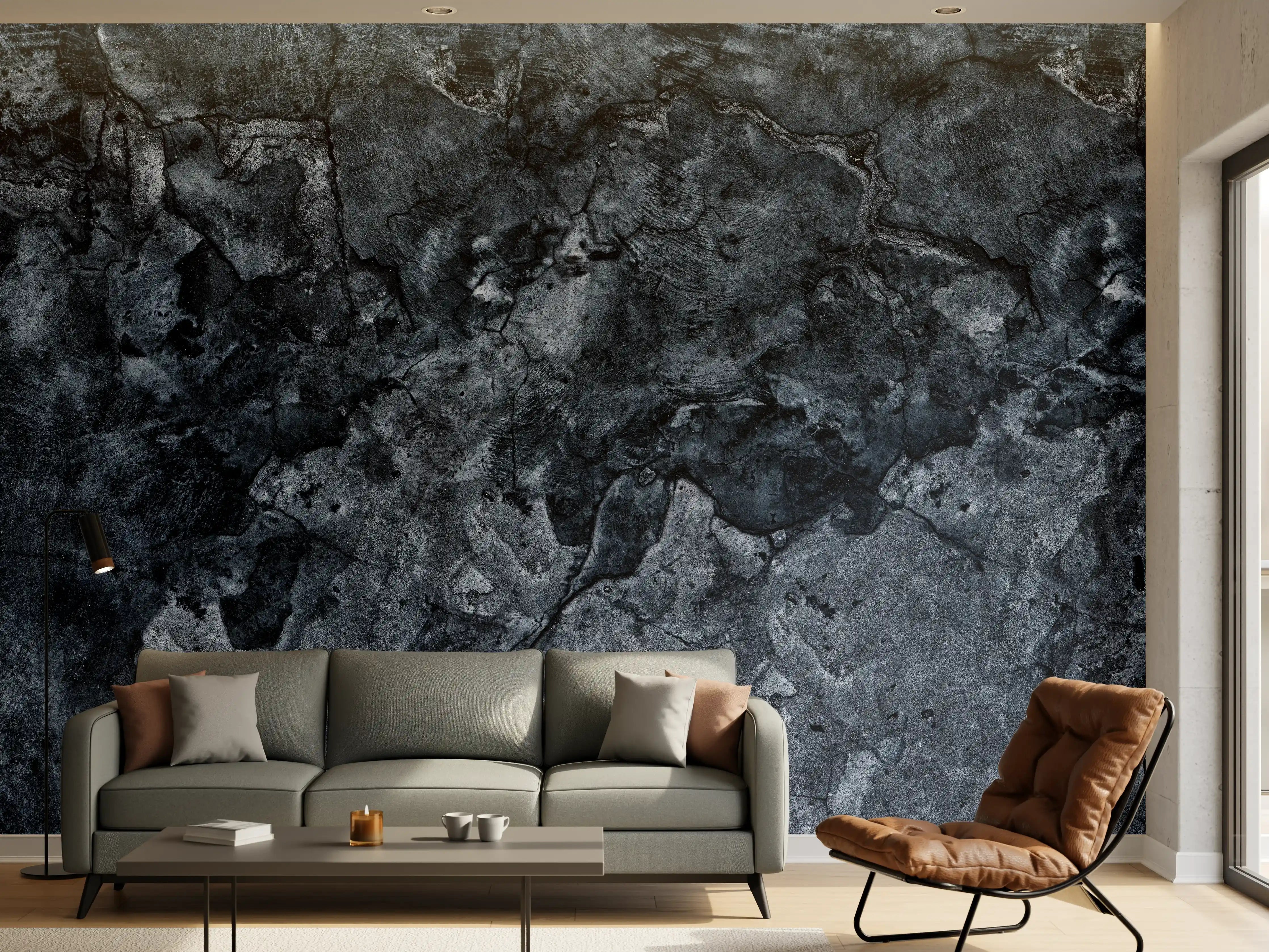 Wandverkleidung Wohnzimmer - Dunkelblaue beschädigte Betonwand