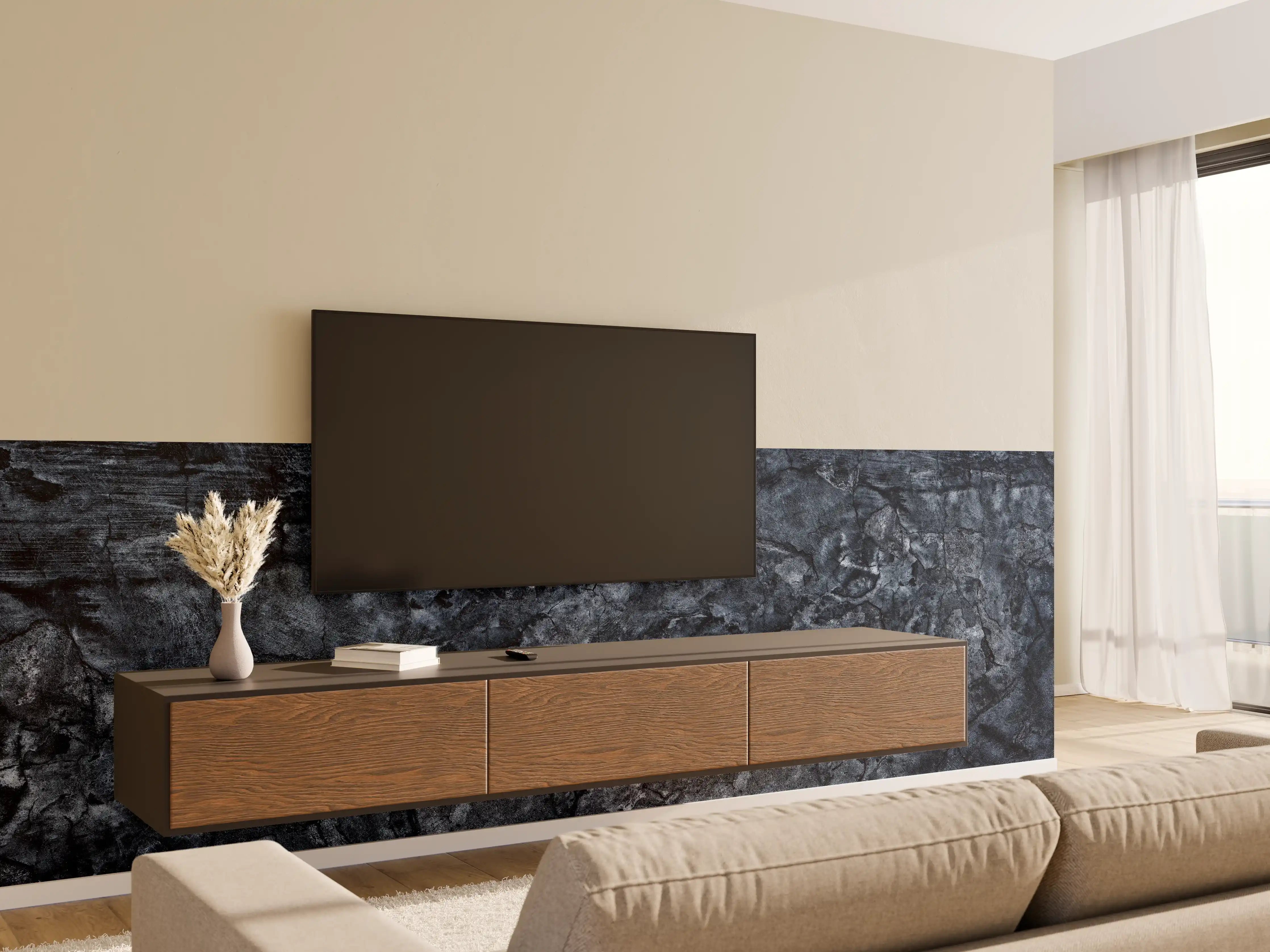 Wandverkleidung Wohnzimmer - Dunkelblaue beschädigte Betonwand