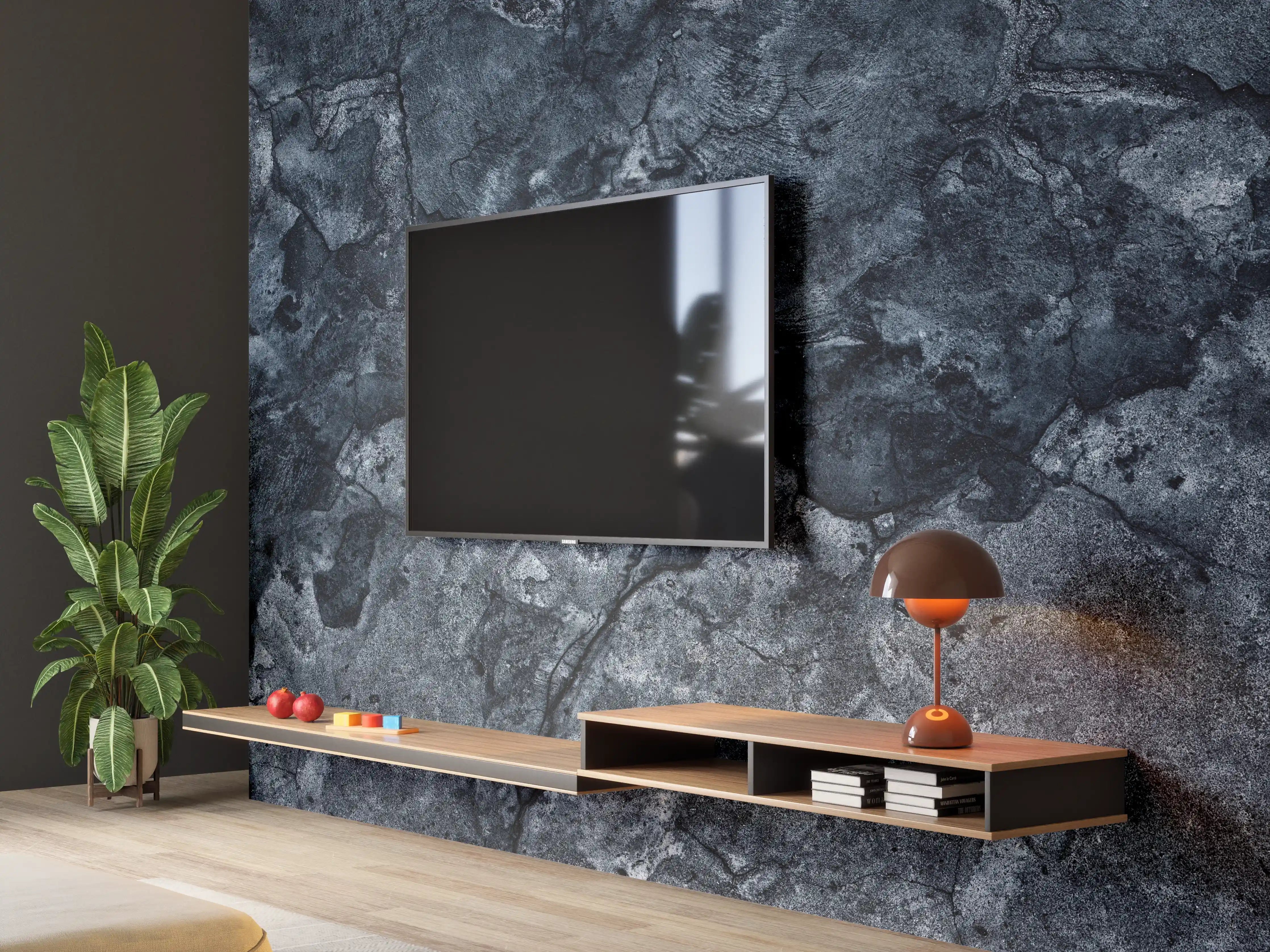 Wandverkleidung Wohnzimmer - Dunkelblaue beschädigte Betonwand